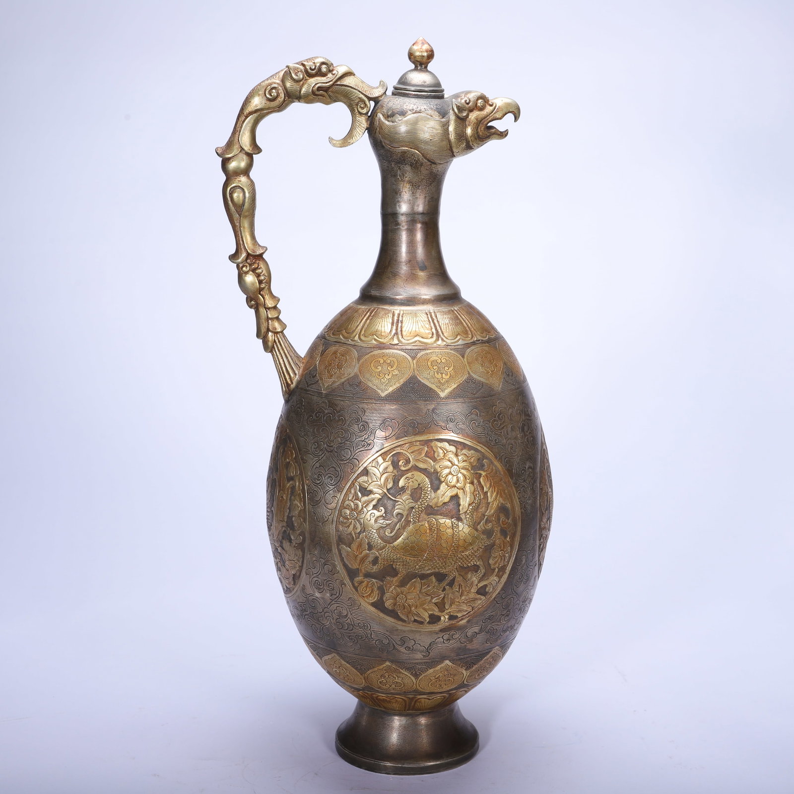 Gilt Silver Carved Beast and Flower Pattern Pot - 7