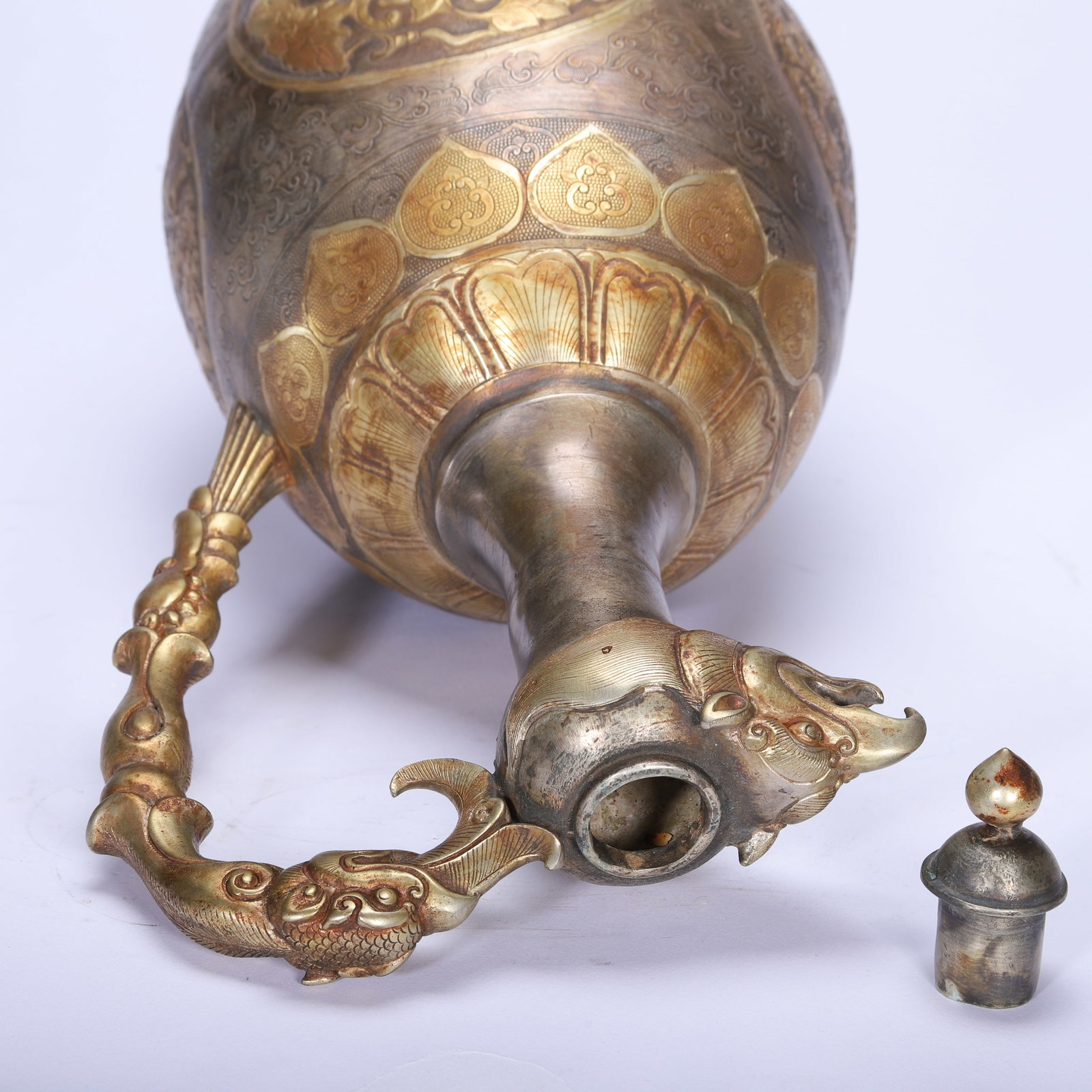 Gilt Silver Carved Beast and Flower Pattern Pot - 8