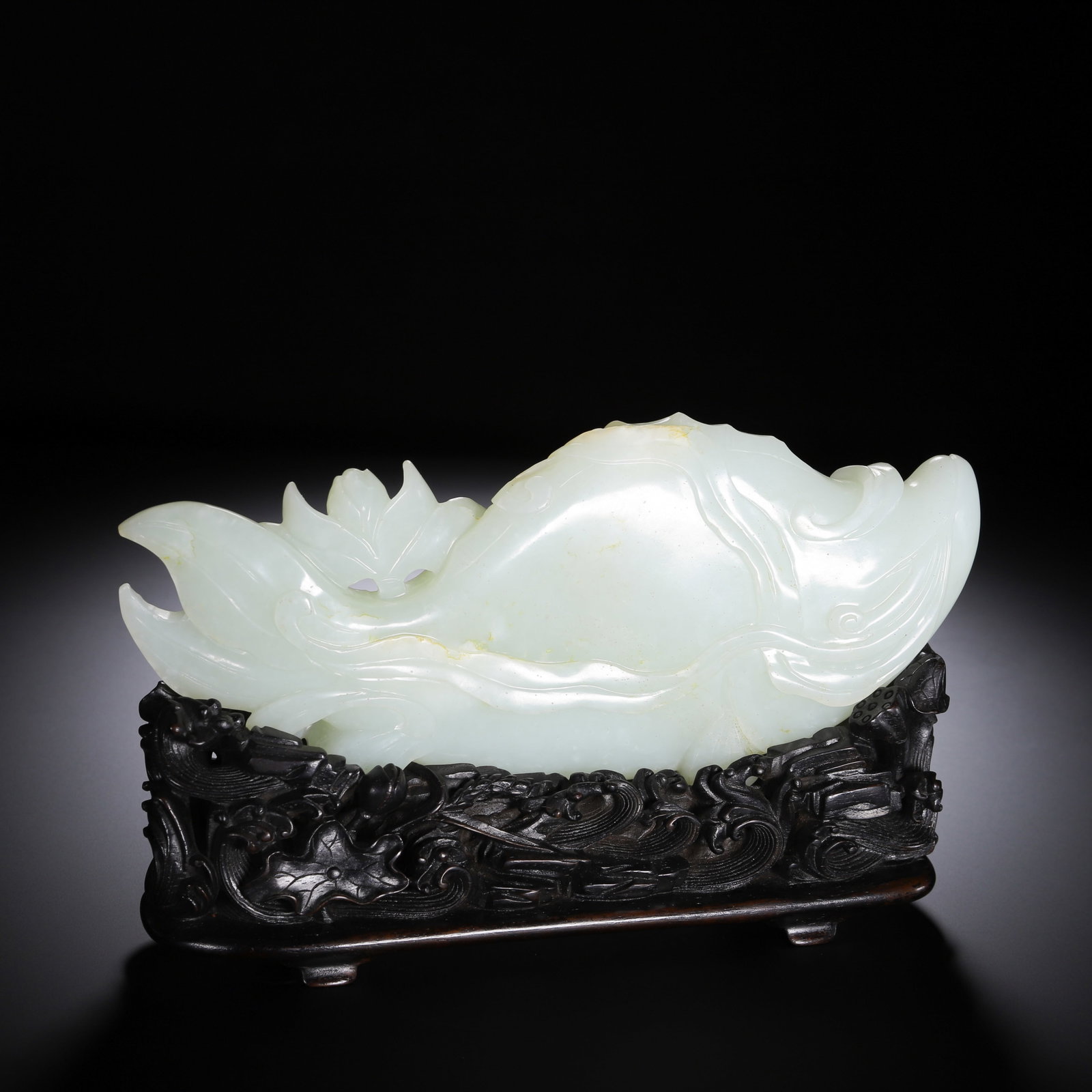Jade Carved Lotus Flower Pattern Fish Shape Figure - 5