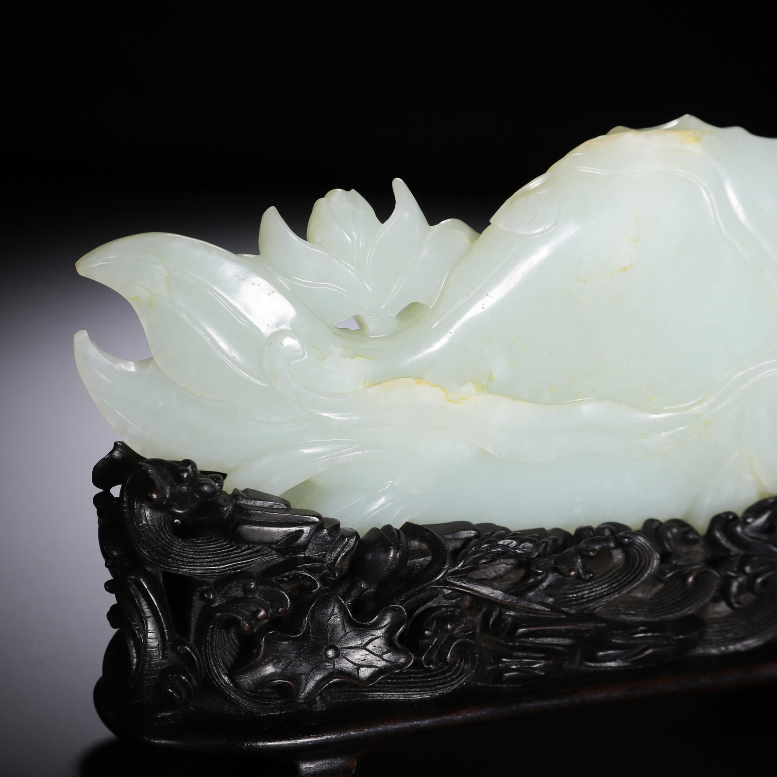 Jade Carved Lotus Flower Pattern Fish Shape Figure - 7
