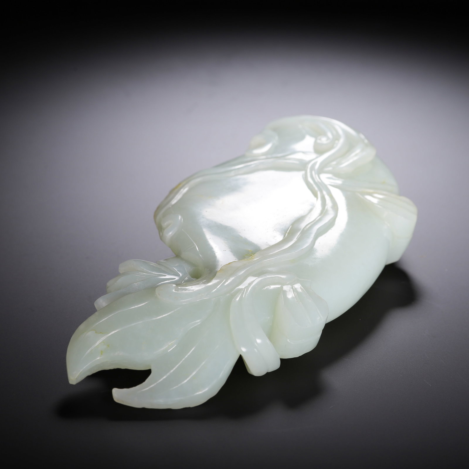 Jade Carved Lotus Flower Pattern Fish Shape Figure - 9