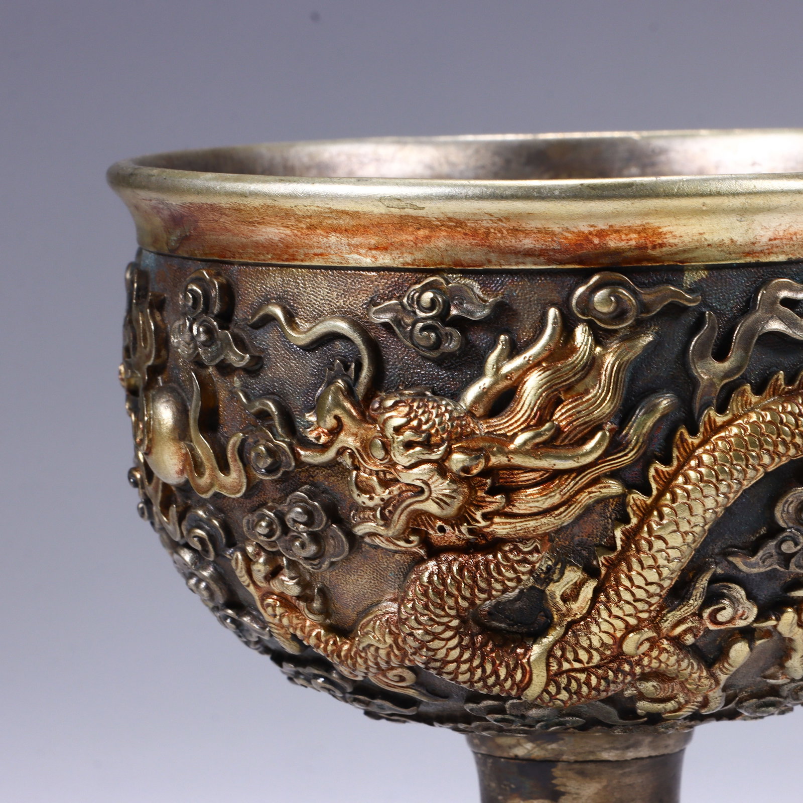 Gilt Bronze Carved Cloud and Dragon Pattern Cup - 2