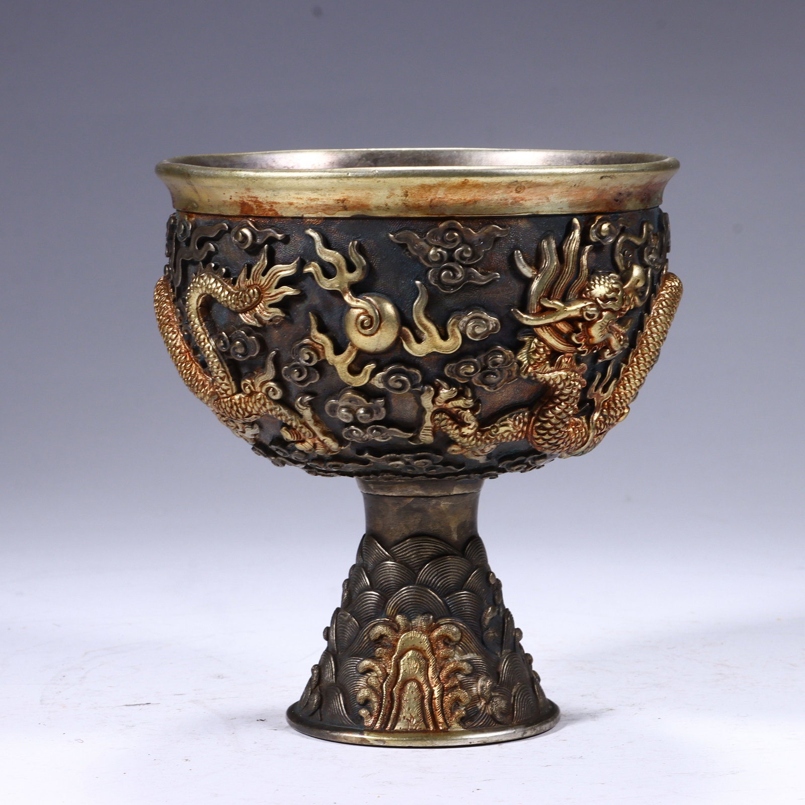 Gilt Bronze Carved Cloud and Dragon Pattern Cup - 3
