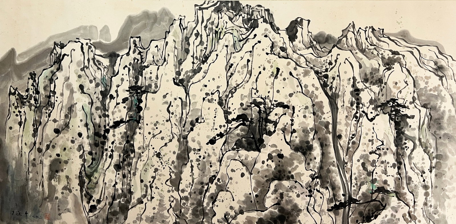 Wu Guanzhong mark. Chinese Landscape painting. Ink and Color on Paper. Mounted.: Wu Guanzhong mark. Chinese Landscape painting. Ink and Color on Paper. Mounted. (136 x 68cm)