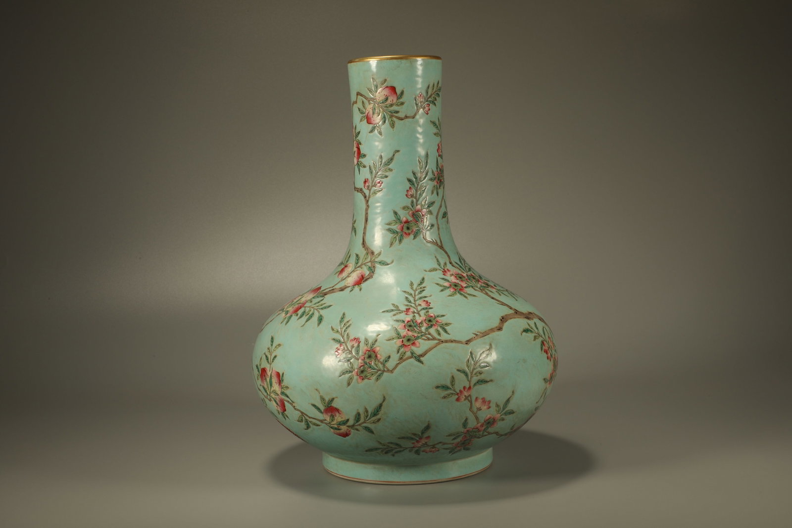 Turquoise Green Glazed Peach Pattern Porcelain Vase - 4