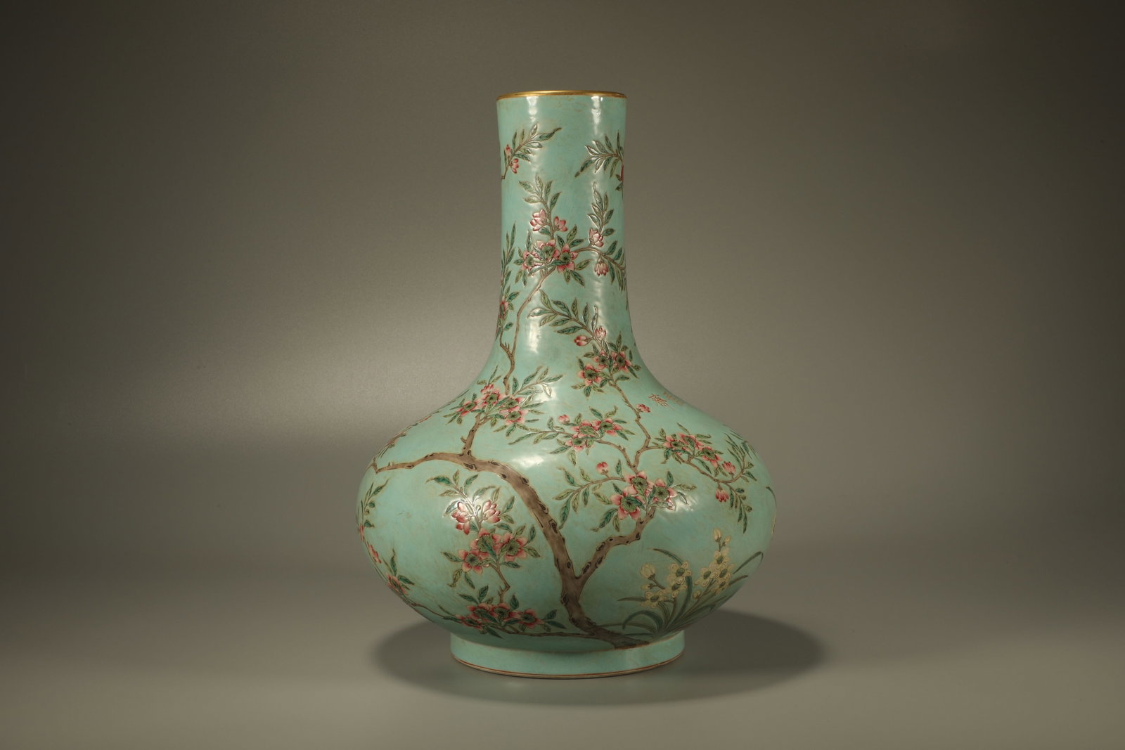 Turquoise Green Glazed Peach Pattern Porcelain Vase - 5