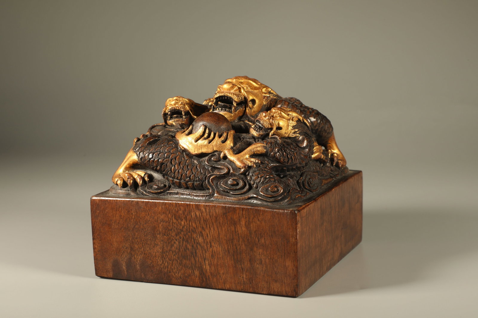 Agarwood Gold Drawing Carved Dragon Shape Stone Seal: Agarwood Gold Drawing Carved Dragon Shape Stone Seal (10.5 x 12 x 12cm)
