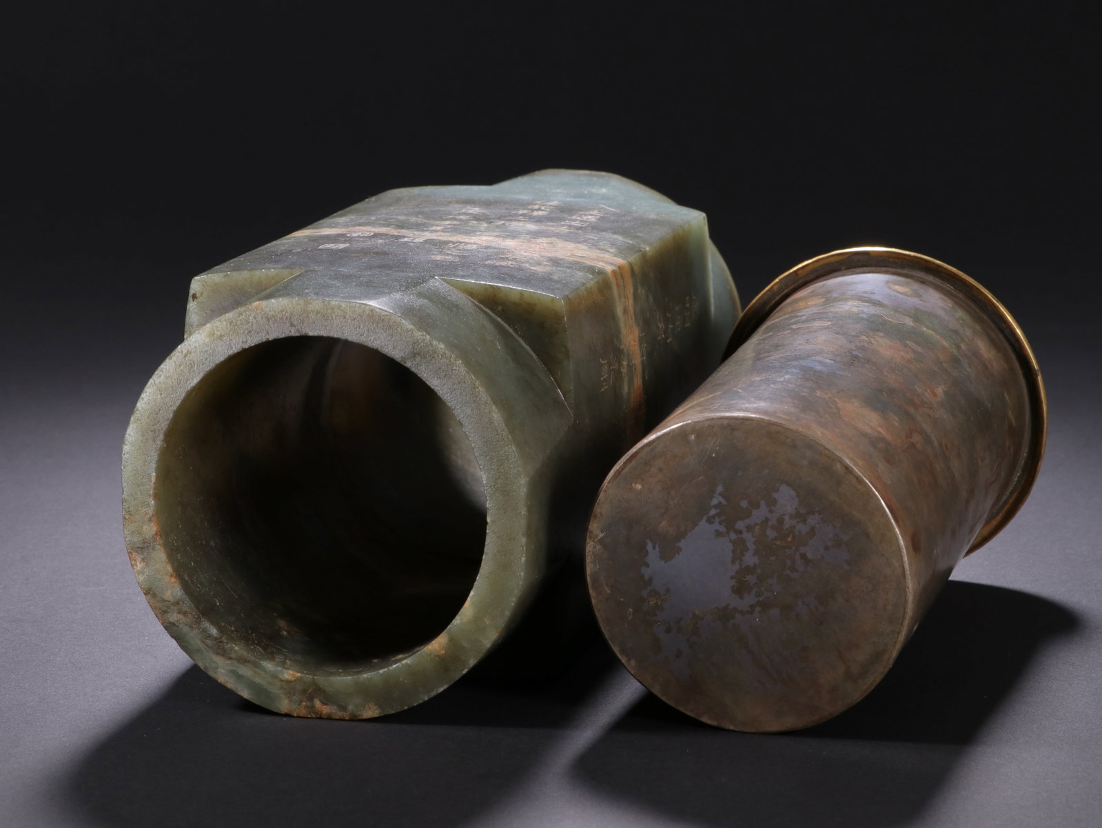 Jade Carved Poetry Pattern Cong - 9