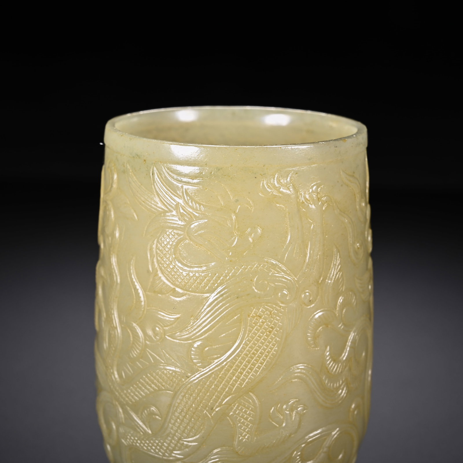 Jade Carved Flower and Dragon Pattern Cup - 2