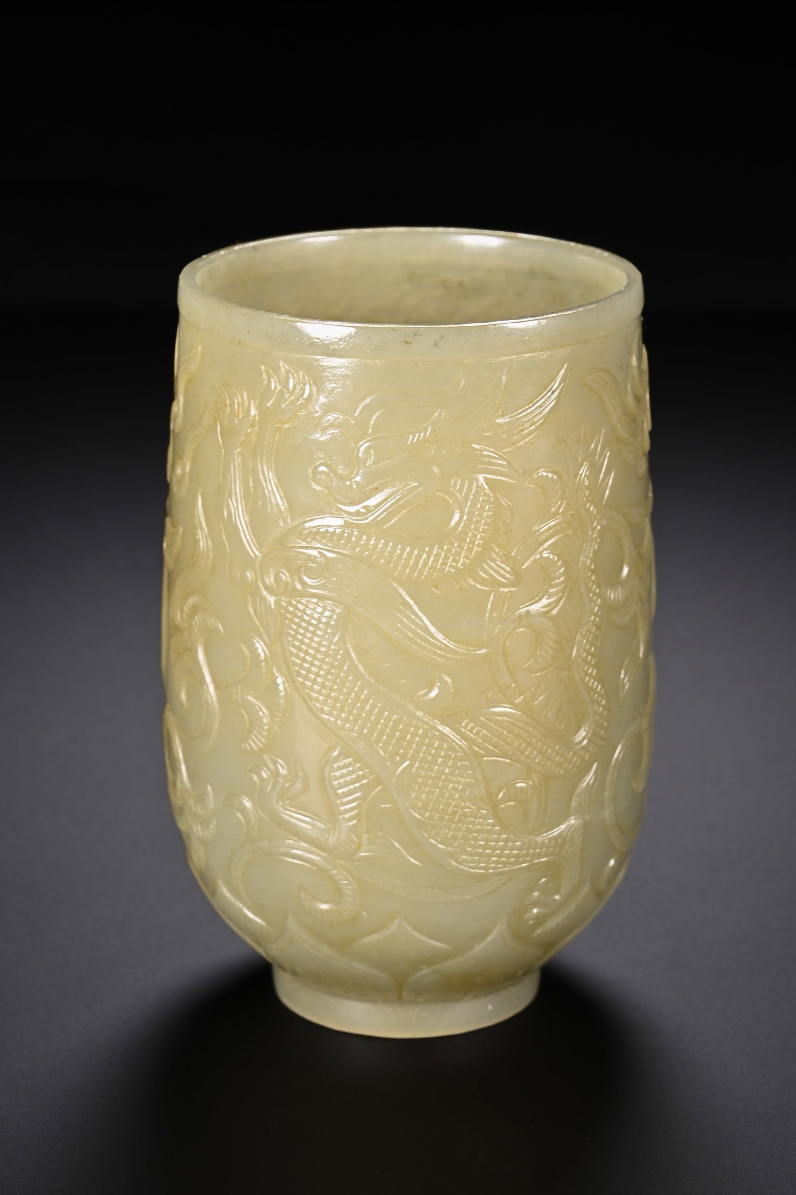 Jade Carved Flower and Dragon Pattern Cup - 5