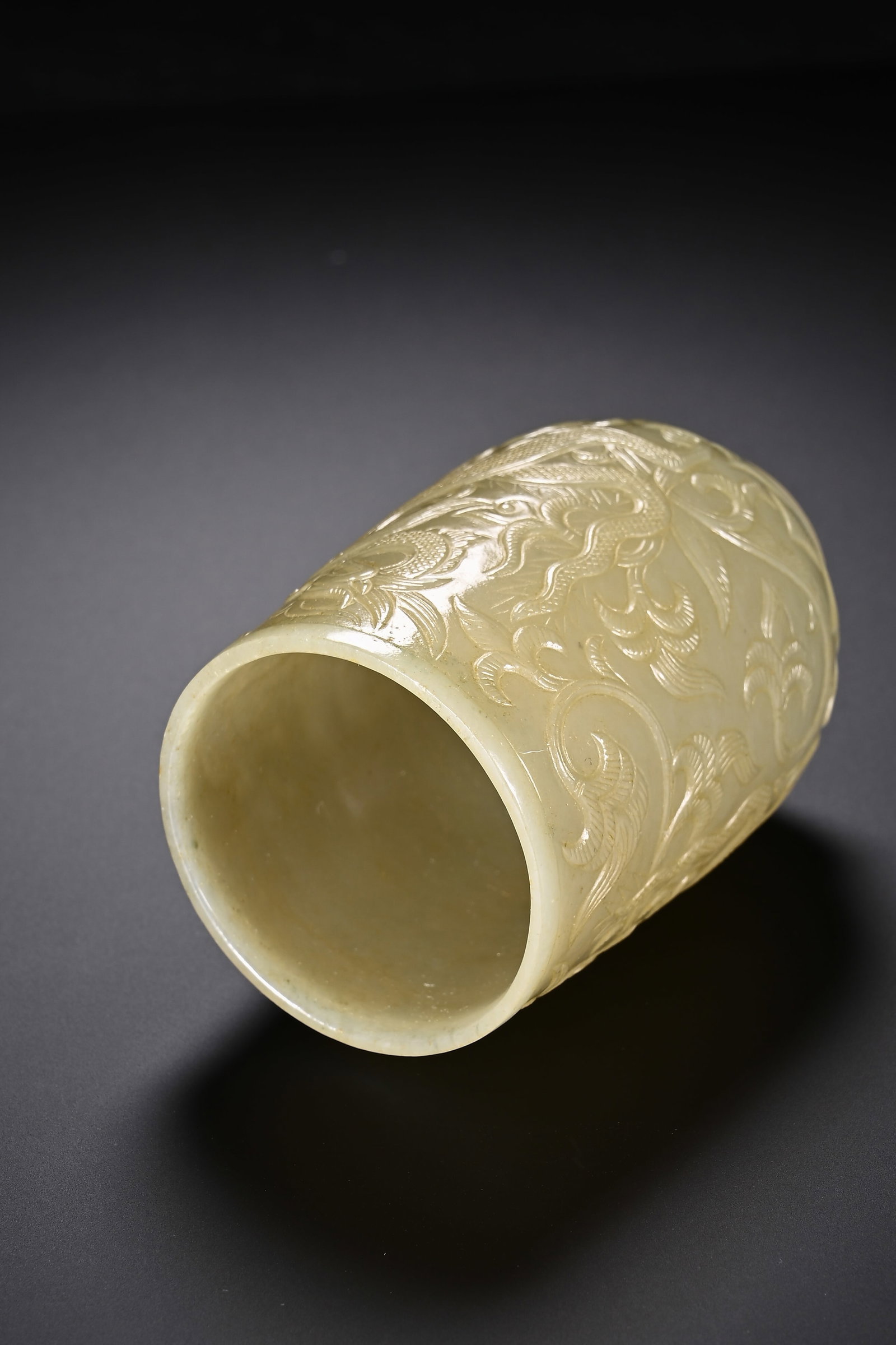 Jade Carved Flower and Dragon Pattern Cup - 6