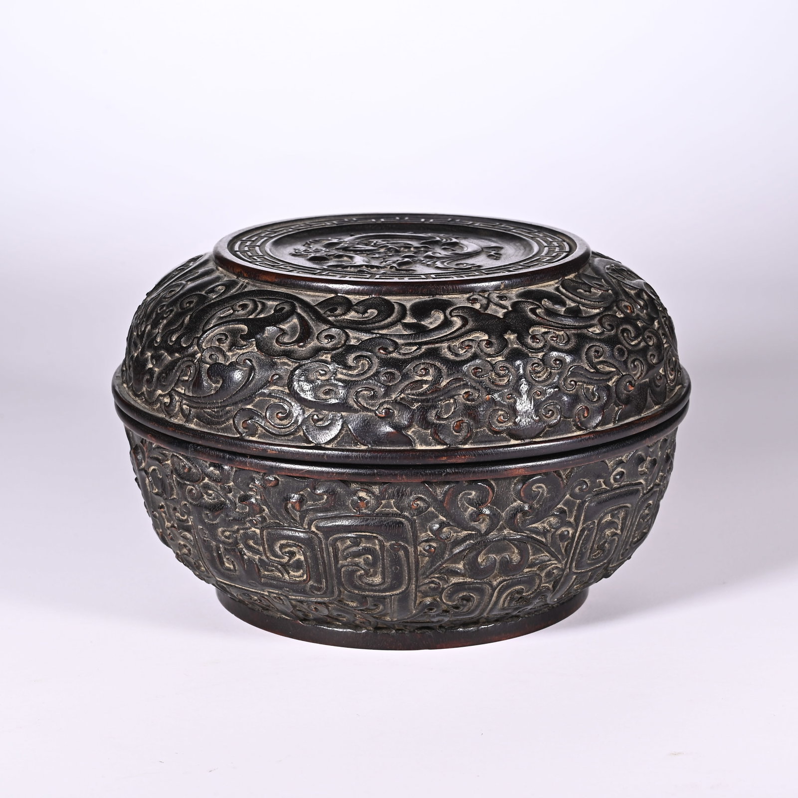 Red Sandalwood Carved Flower and Dragon Pattern Lid Box (1 of 7)