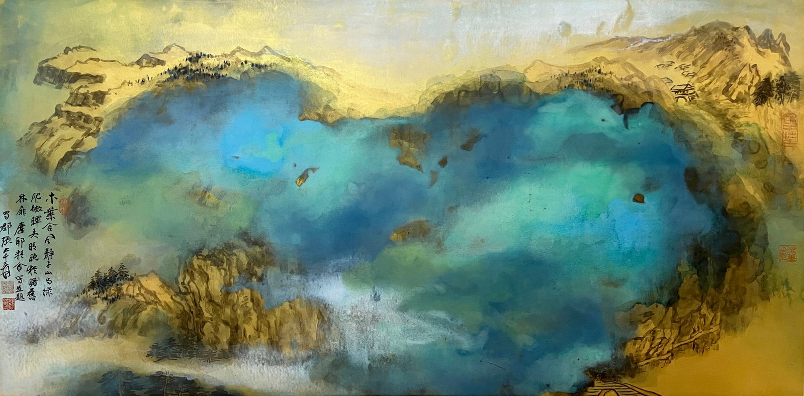 Zhang Daqian mark. Chinese Landscape painting. Ink and Color on Paper. Hanging Scroll.: Zhang Daqian mark. Chinese Landscape painting. Ink and Color on Paper. Hanging Scroll. (136 x 68cm)