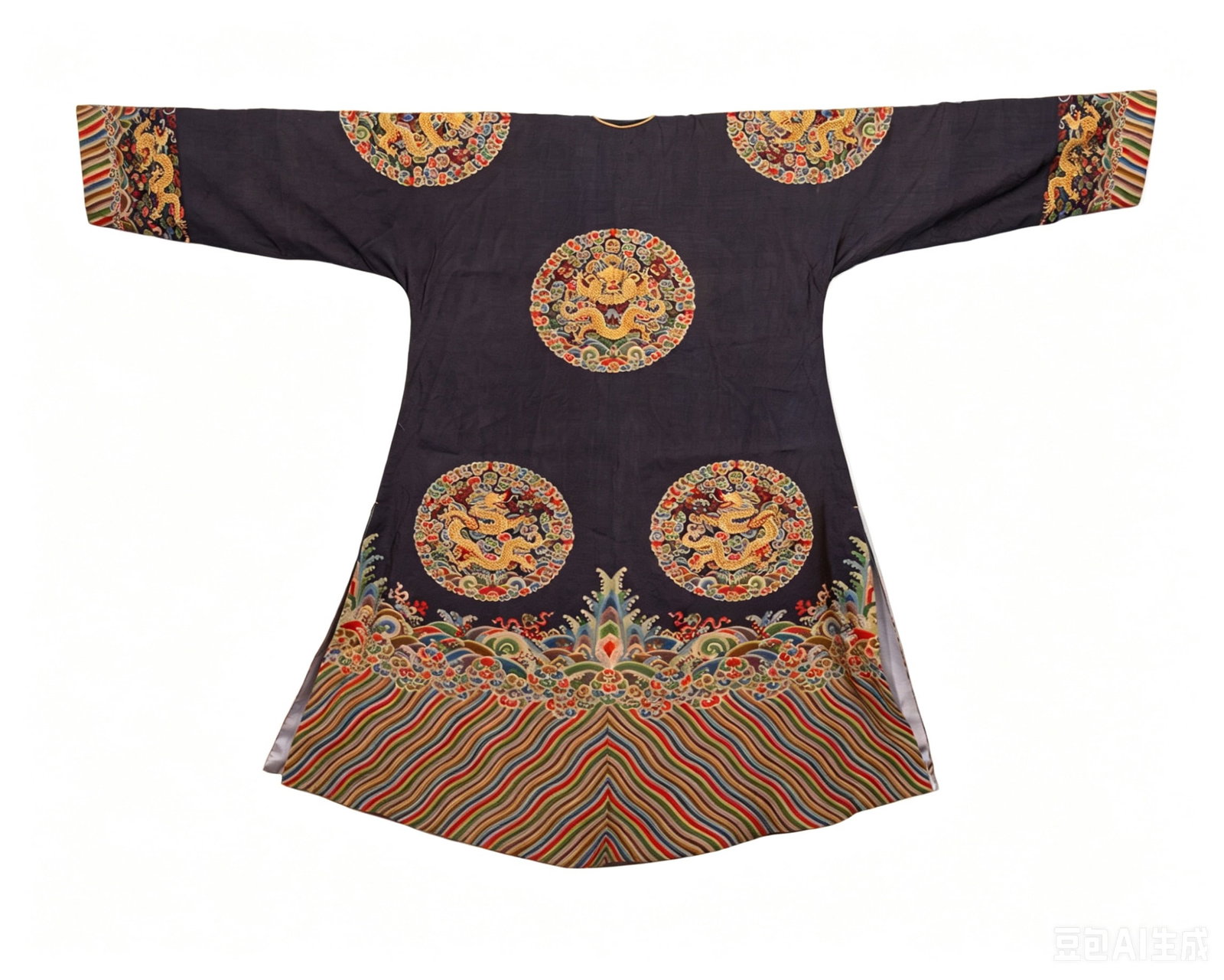 Silk Embroidery Sea Wave and Dragon Pattern Dragon Robe: Silk Embroidery Sea Wave and Dragon Pattern Dragon Robe (197cm)