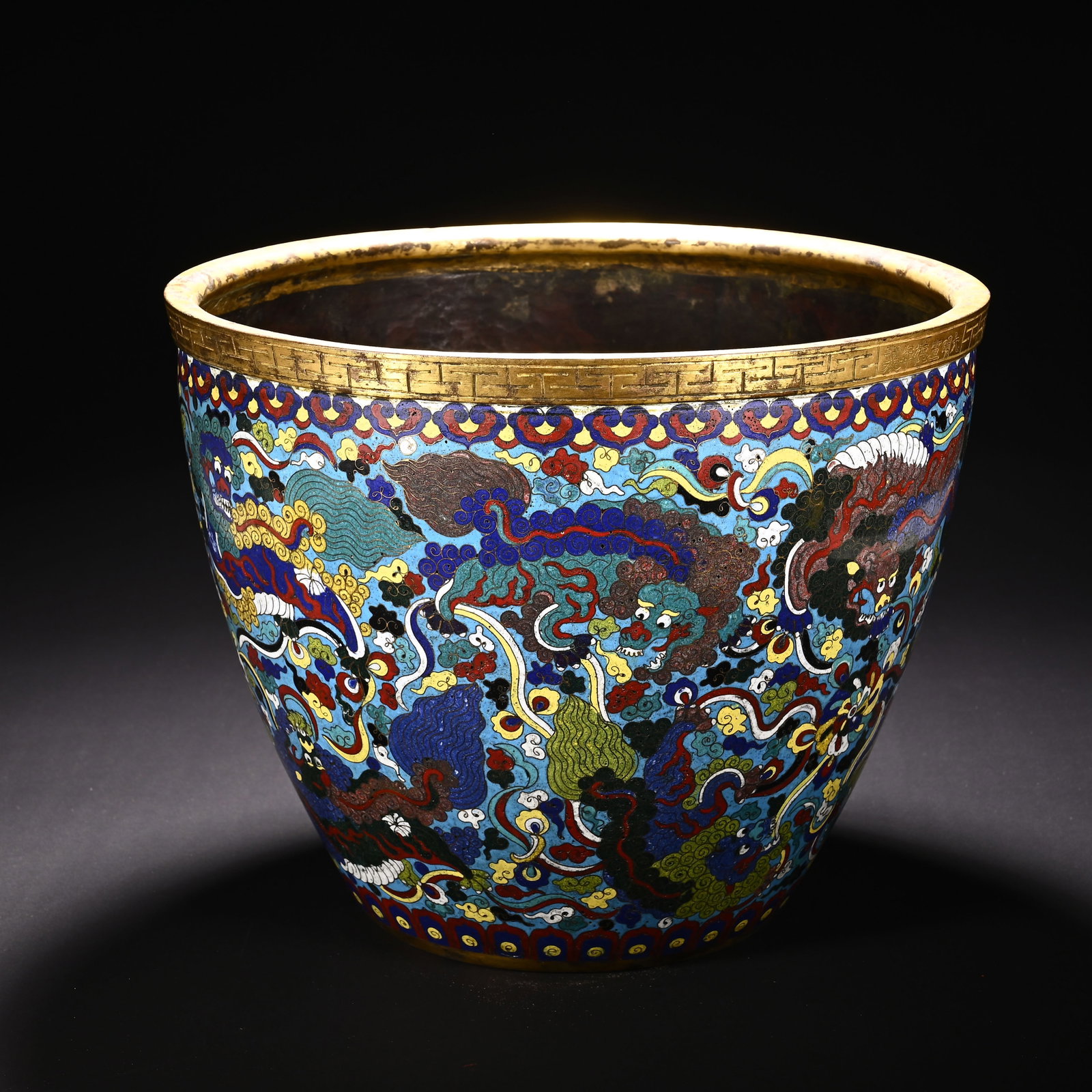 Bronze Cloisonne Carved Lion and Cloud Pattern Pot - 4