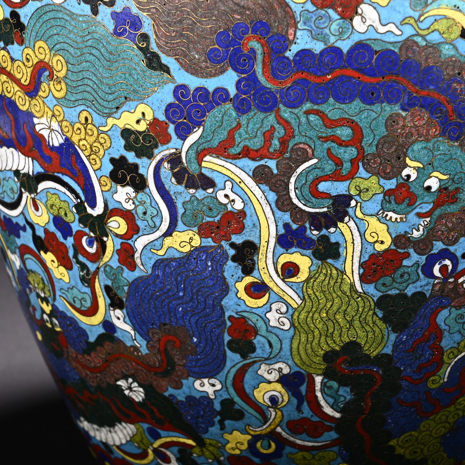 Bronze Cloisonne Carved Lion and Cloud Pattern Pot - 5