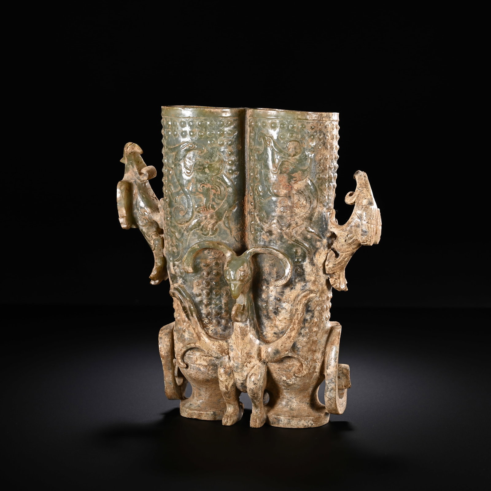 Jade Carved Beast Pattern Double Beast Ears Cup (1 of 8)