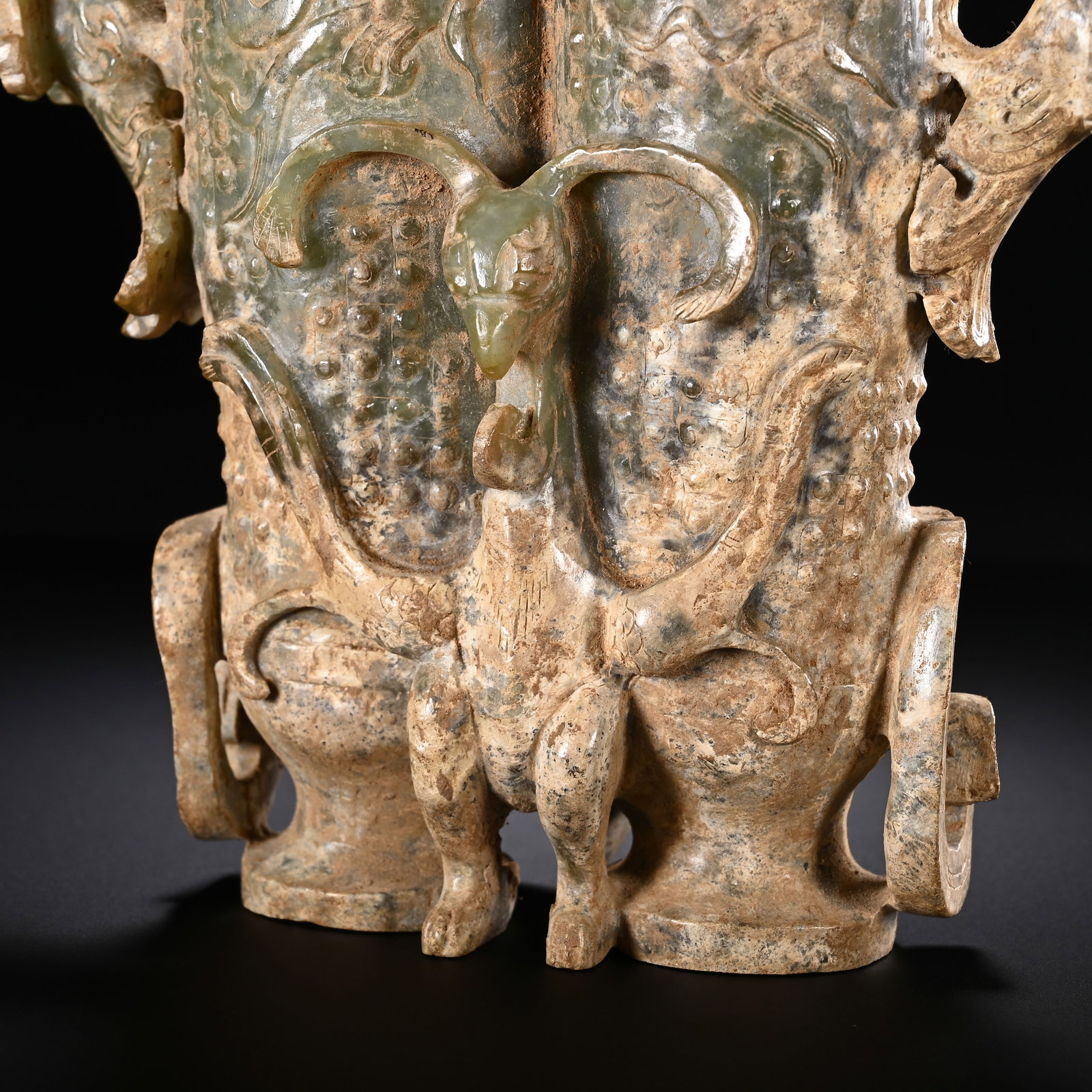 Jade Carved Beast Pattern Double Beast Ears Cup - 2