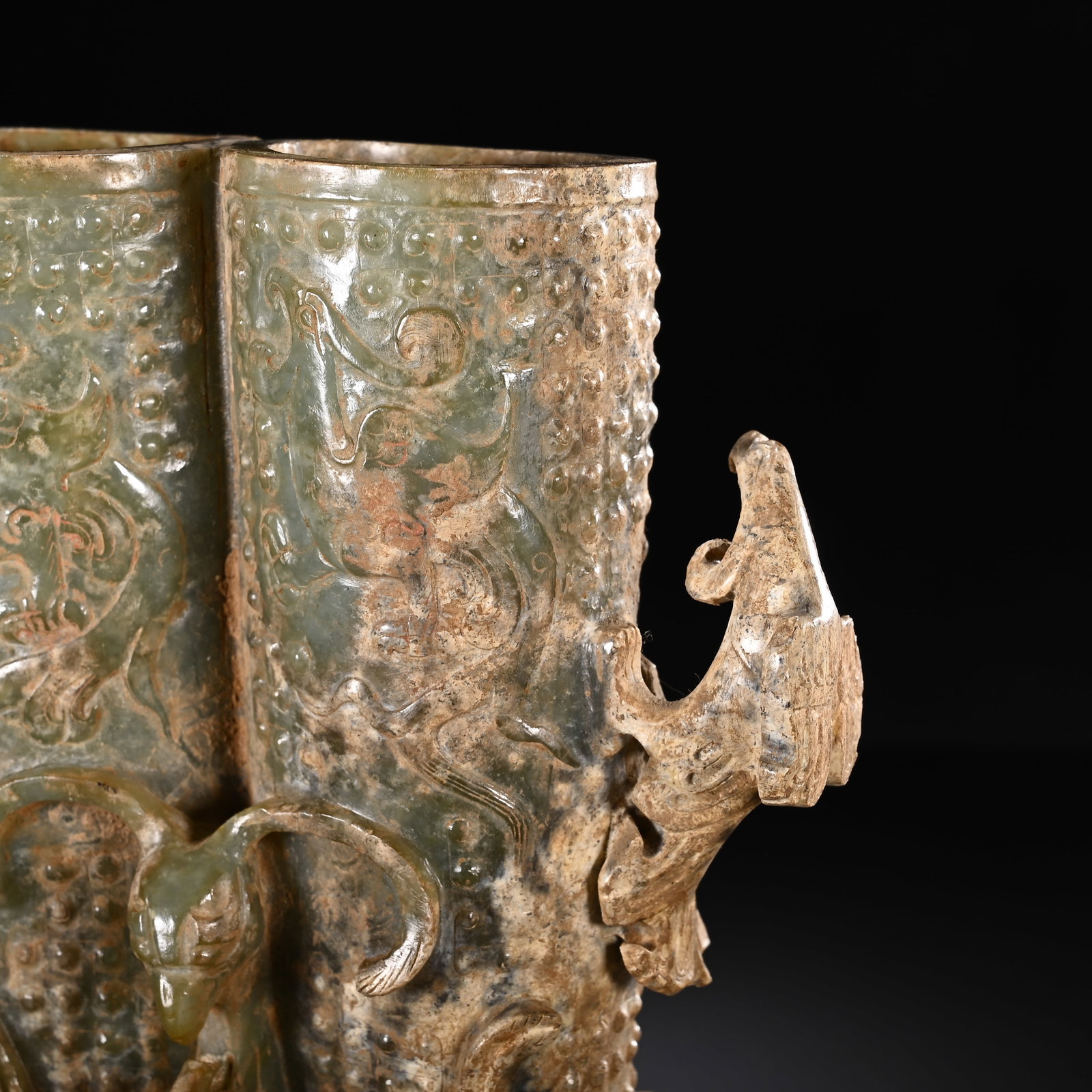 Jade Carved Beast Pattern Double Beast Ears Cup - 3