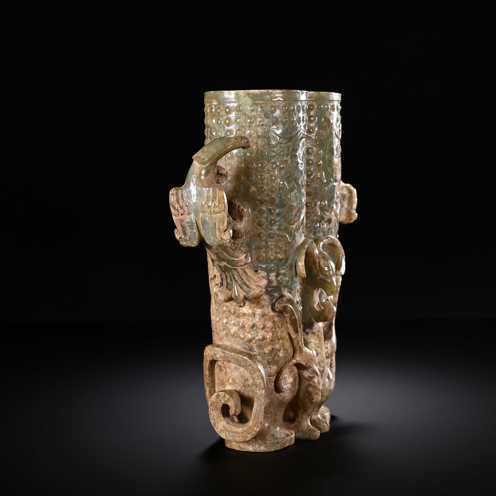 Jade Carved Beast Pattern Double Beast Ears Cup - 4