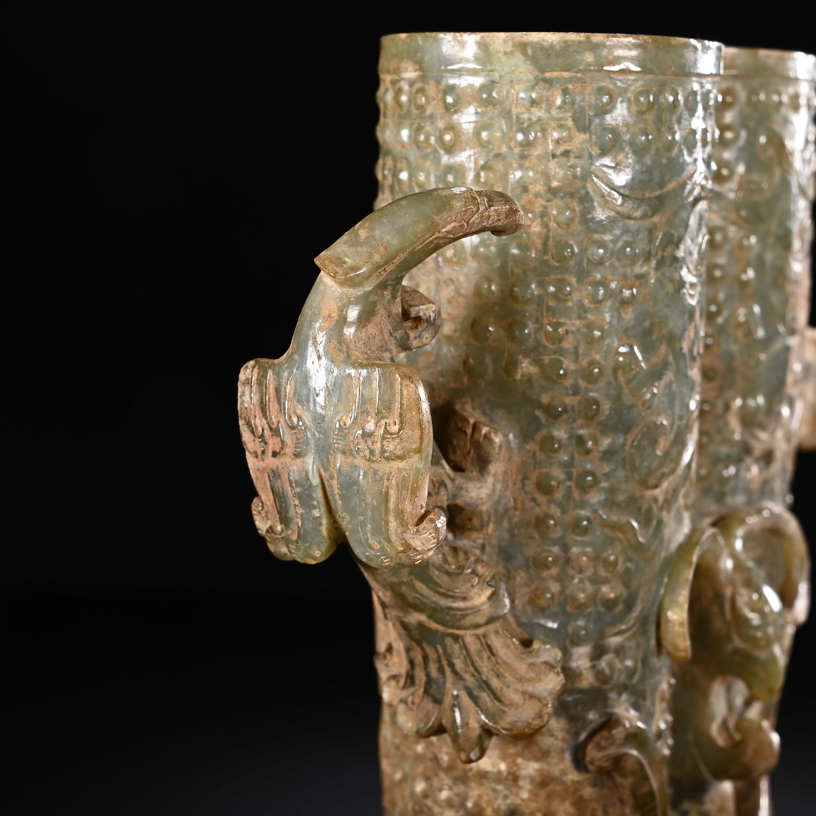 Jade Carved Beast Pattern Double Beast Ears Cup - 5
