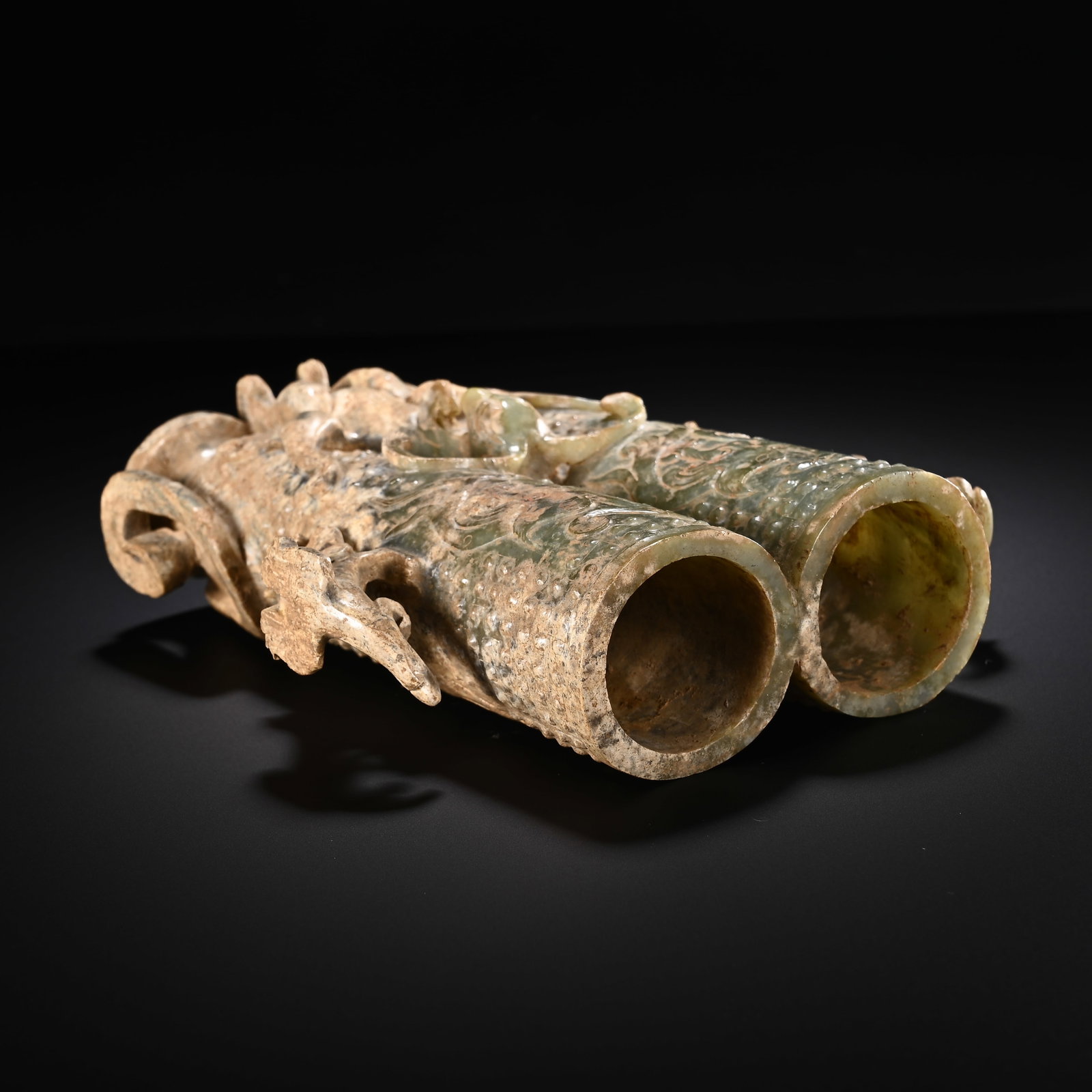 Jade Carved Beast Pattern Double Beast Ears Cup - 7