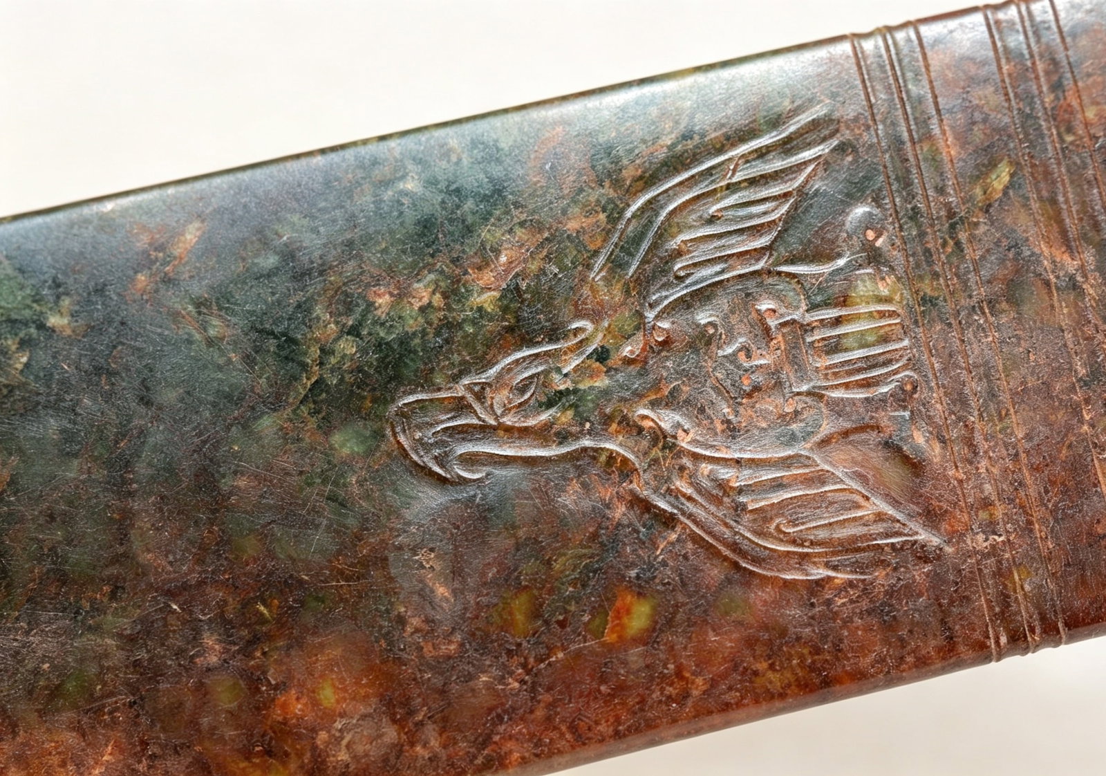 Jade Carved Beast Face and Bird Pattern Bi - 10
