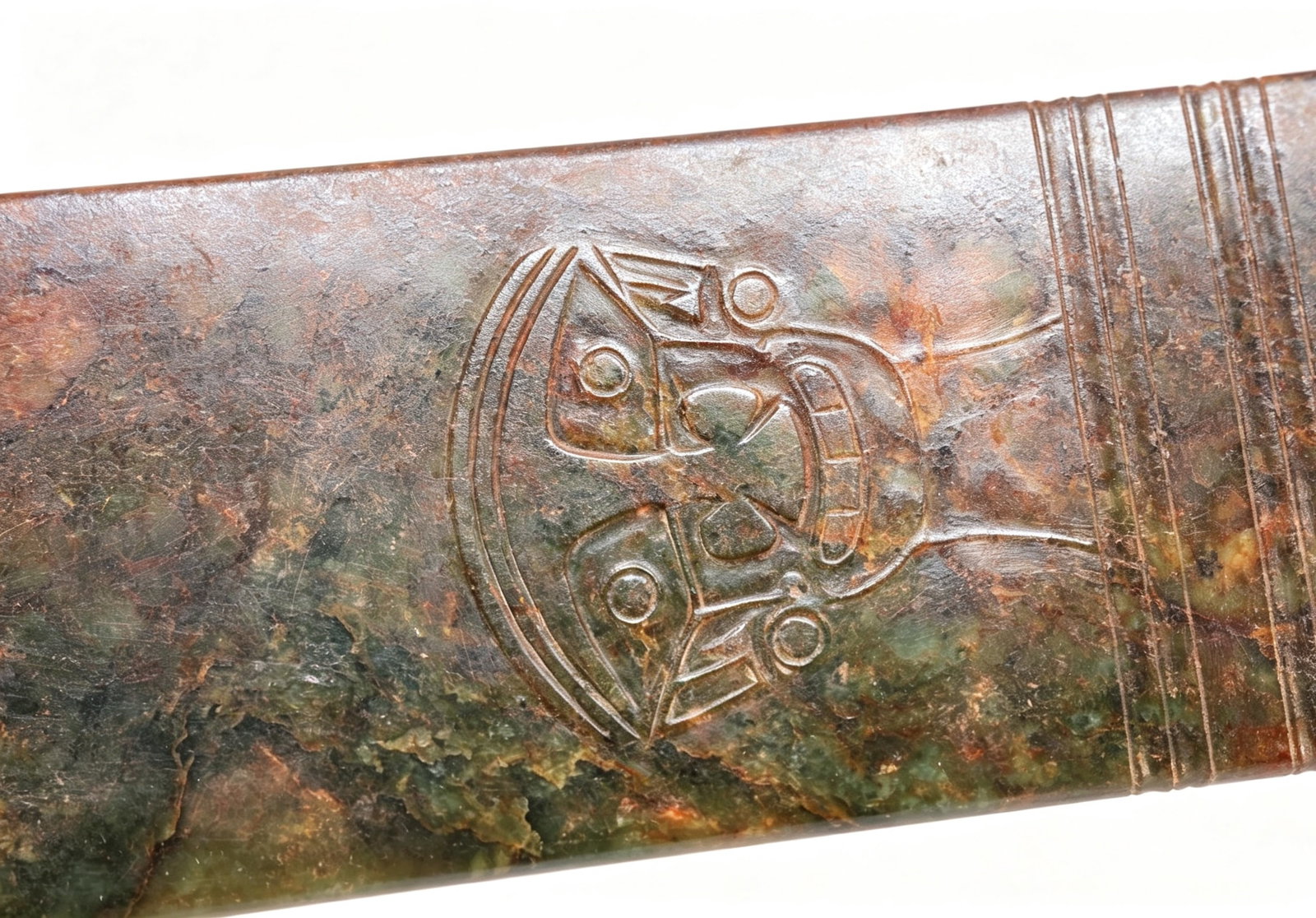 Jade Carved Beast Face and Bird Pattern Bi - 11
