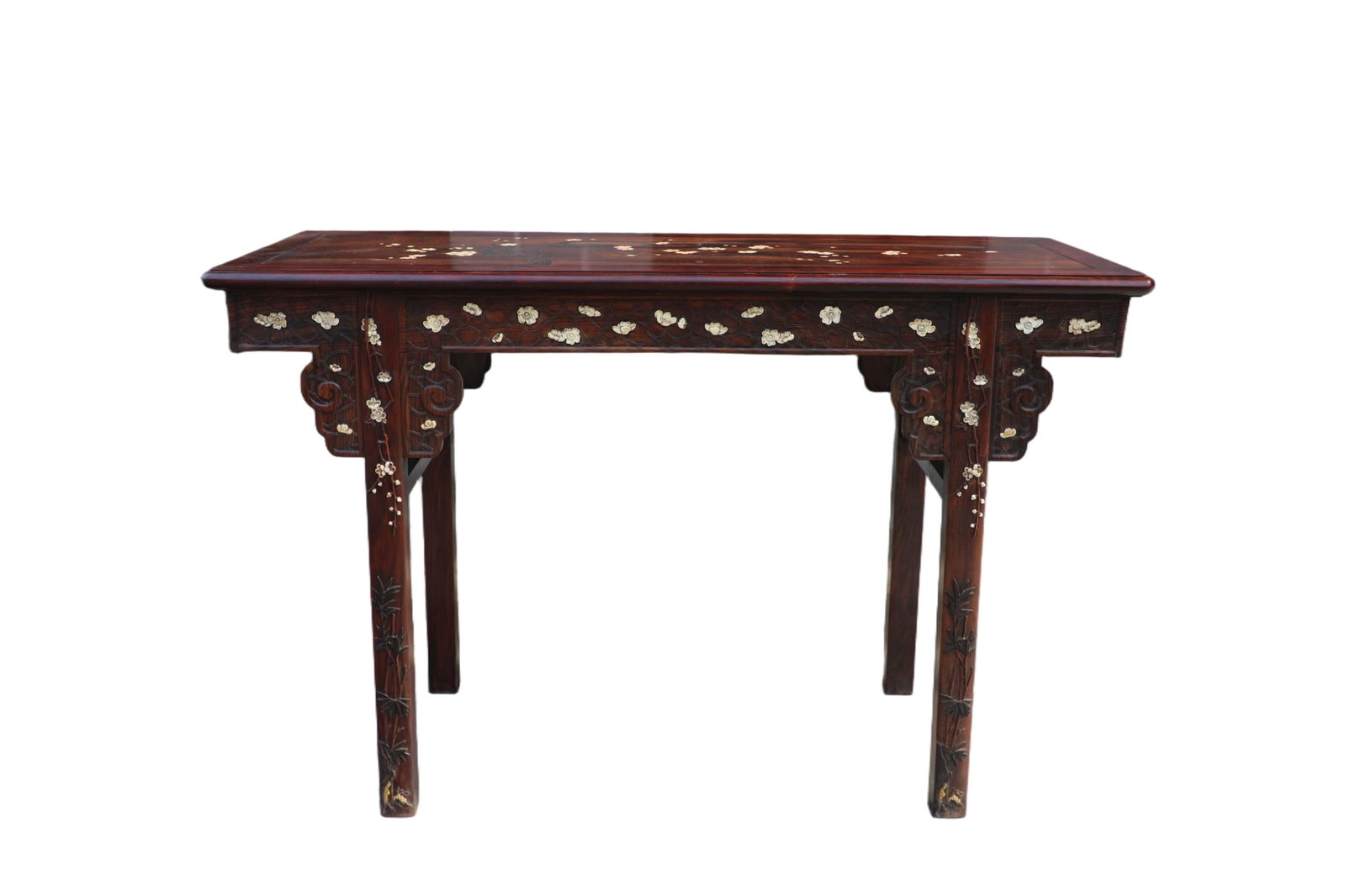 Huanghuali Wood Inlaid Chicken Wing Wood Carved Plum Flower Pattern Table (1 of 8)