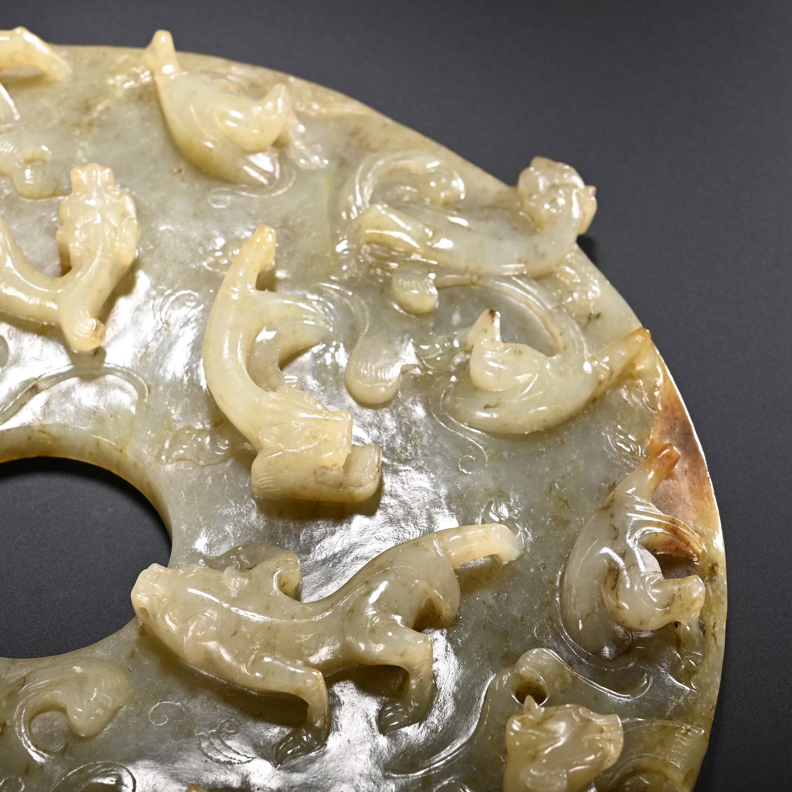 Jade Carved Chi Dragon Pattern Bi - 2