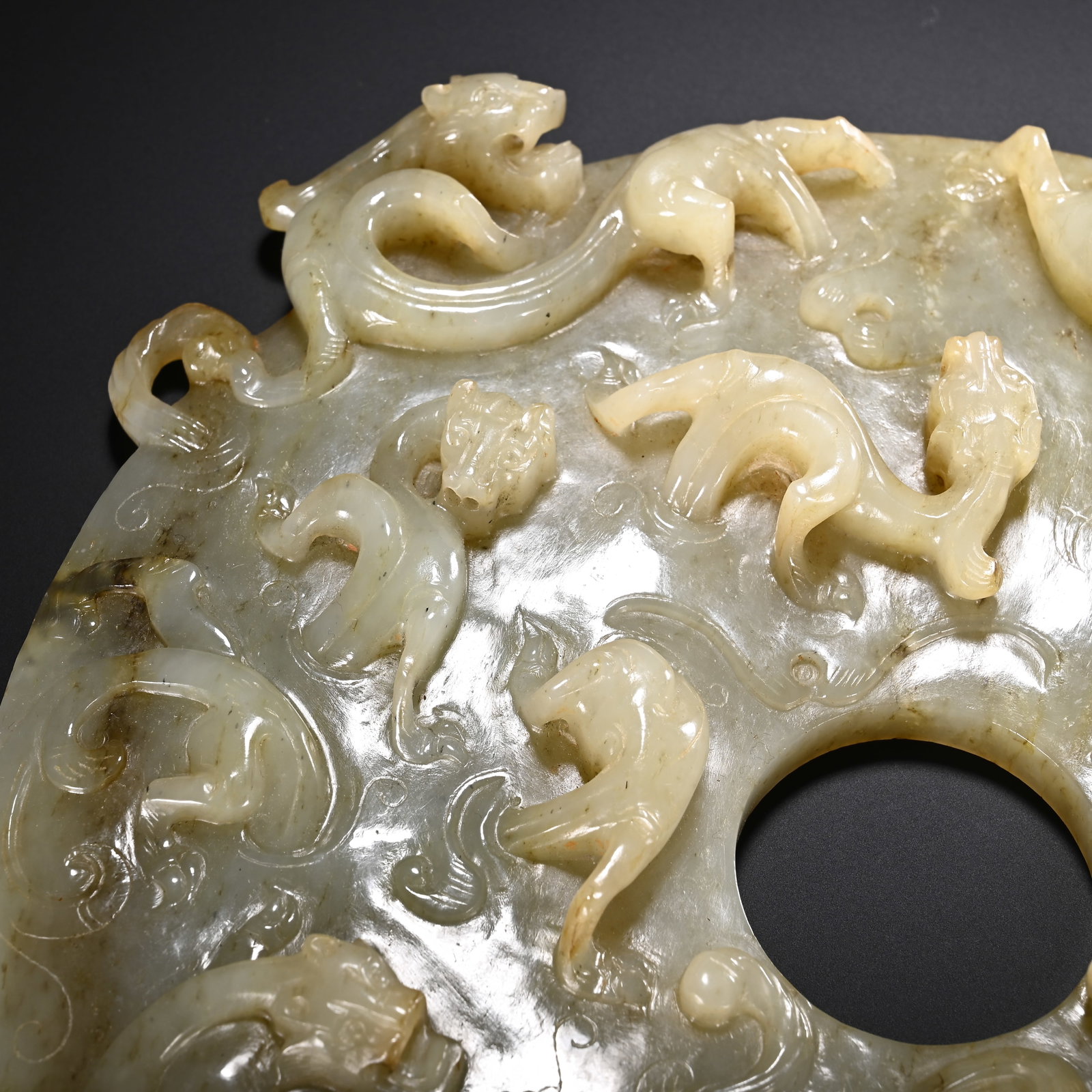 Jade Carved Chi Dragon Pattern Bi - 3