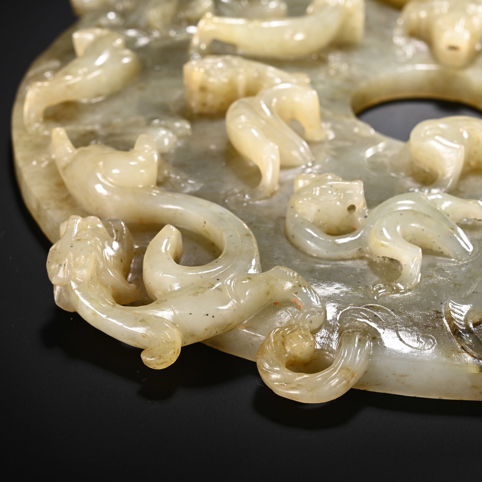 Jade Carved Chi Dragon Pattern Bi - 4