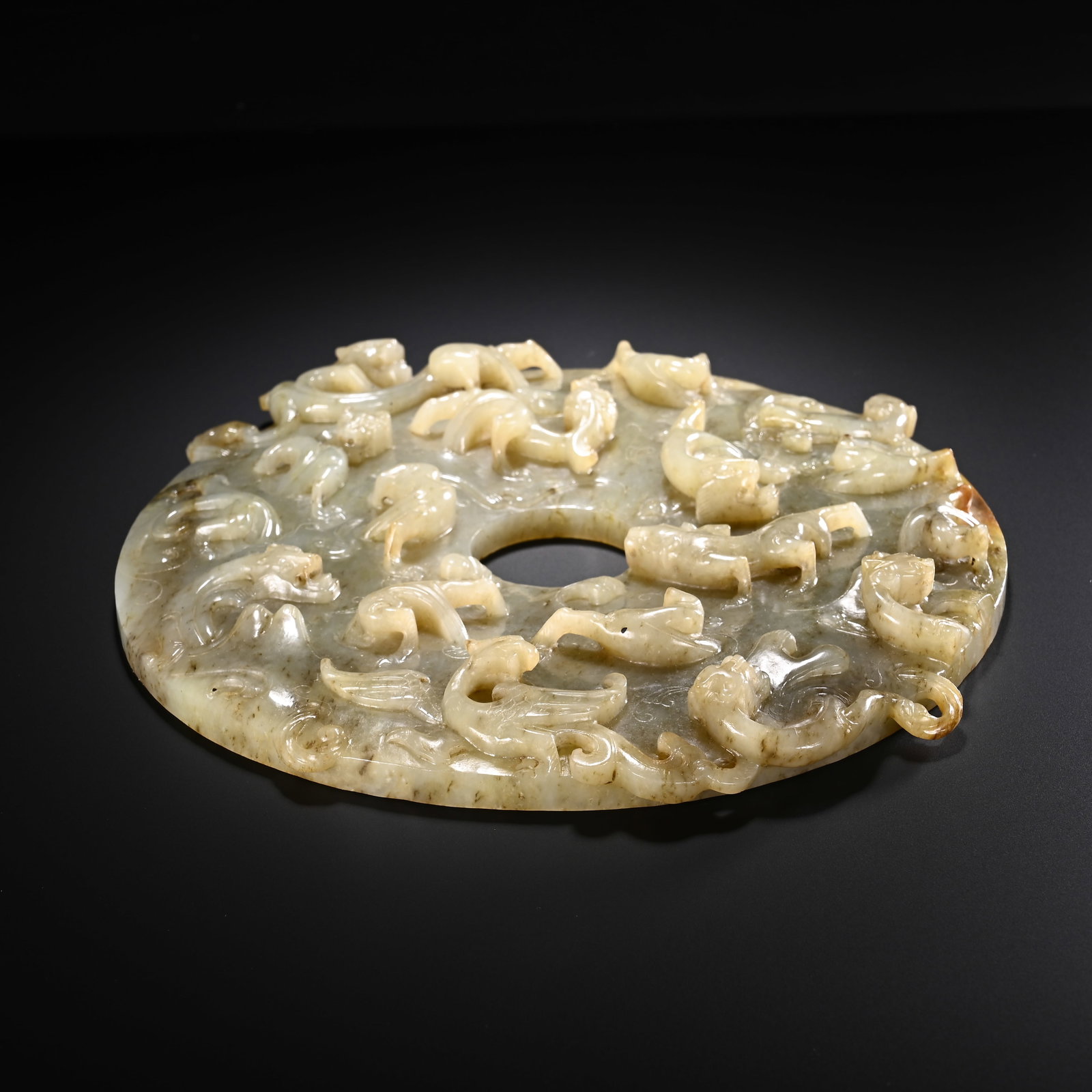 Jade Carved Chi Dragon Pattern Bi - 7