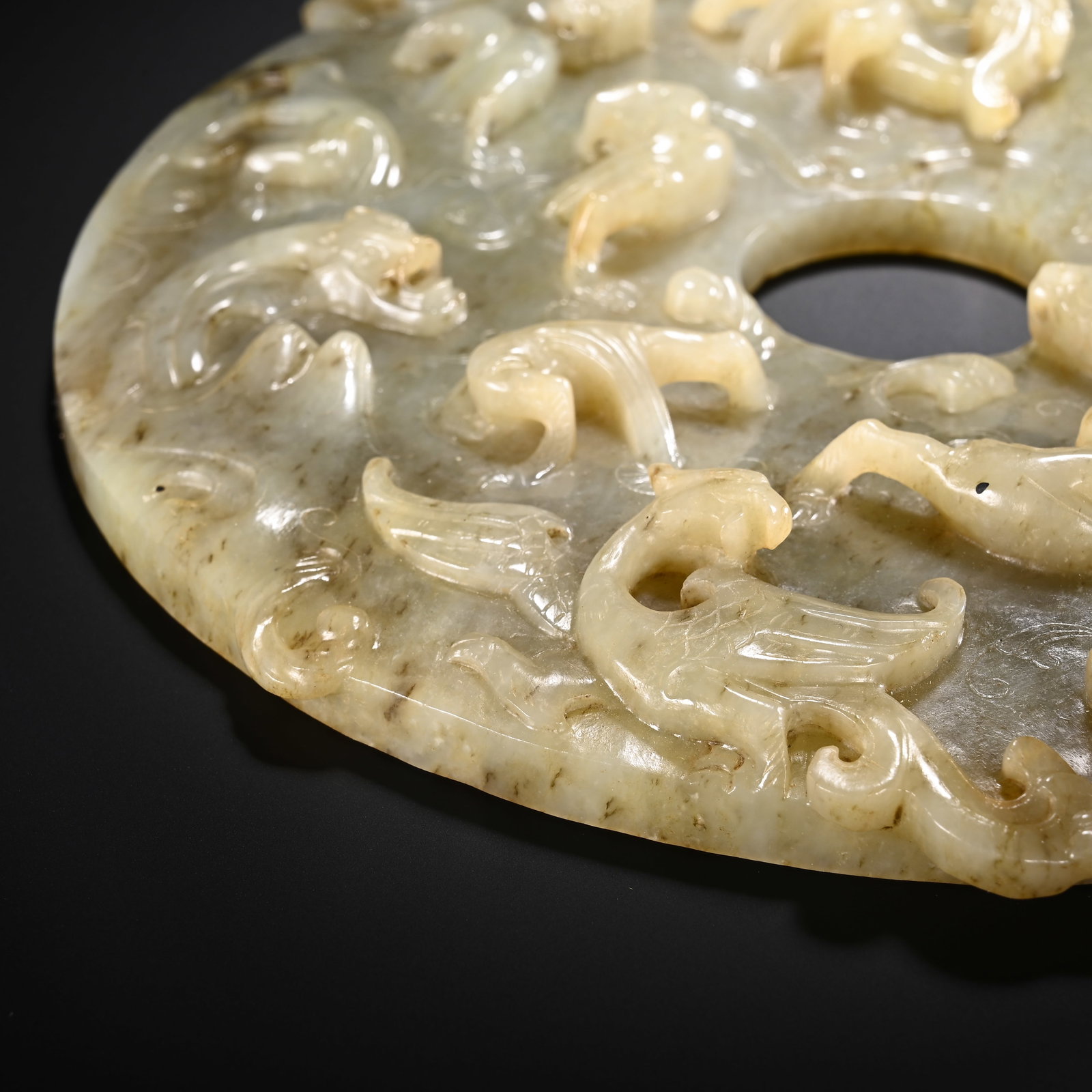 Jade Carved Chi Dragon Pattern Bi - 8