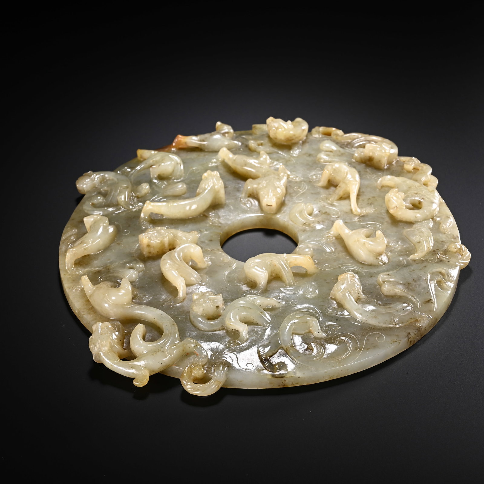 Jade Carved Chi Dragon Pattern Bi - 9