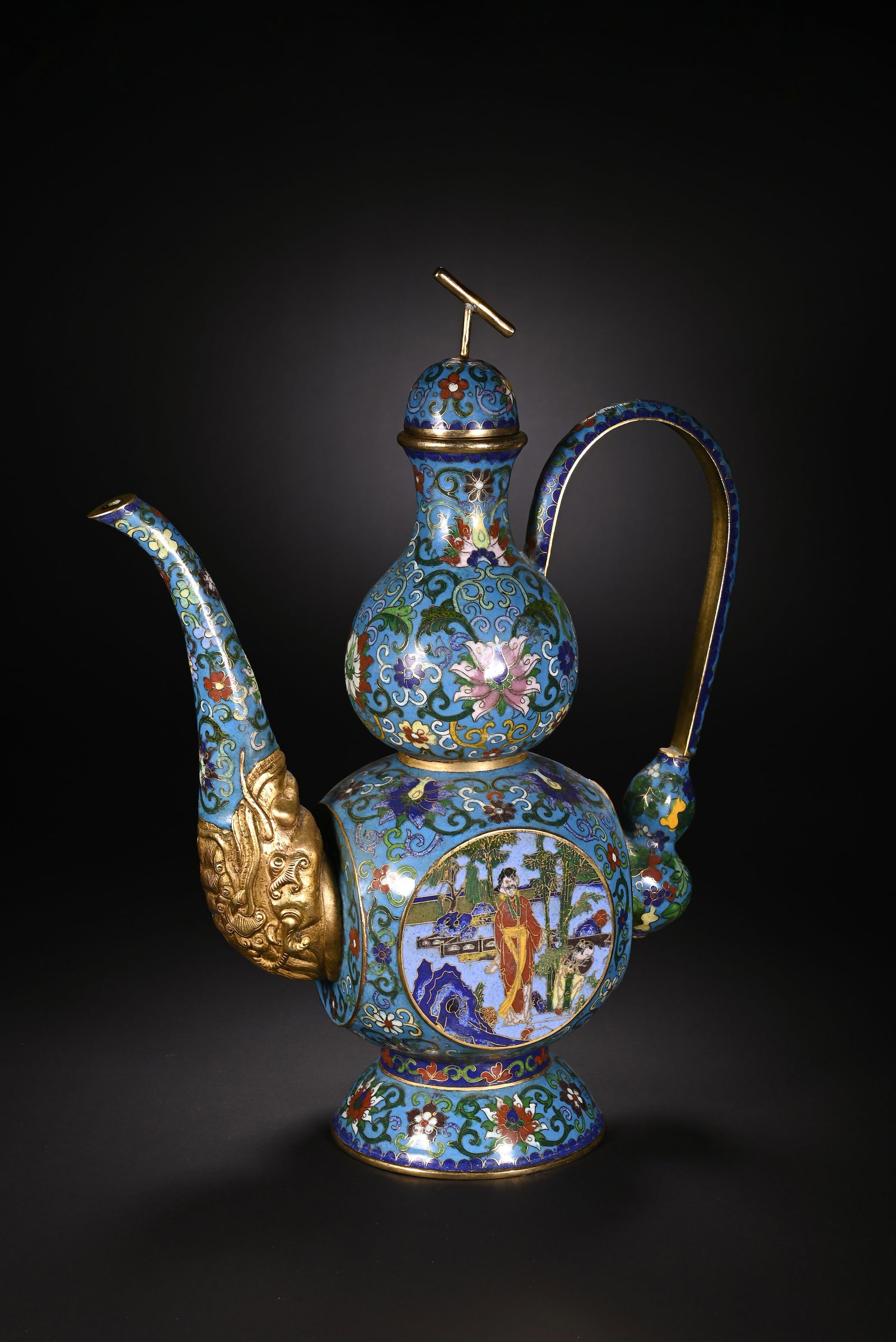 Bronze Cloisonne Carved Flower and Character Pattern Pot: Bronze Cloisonne Carved Flower and Character Pattern Pot (37 x 27cm)