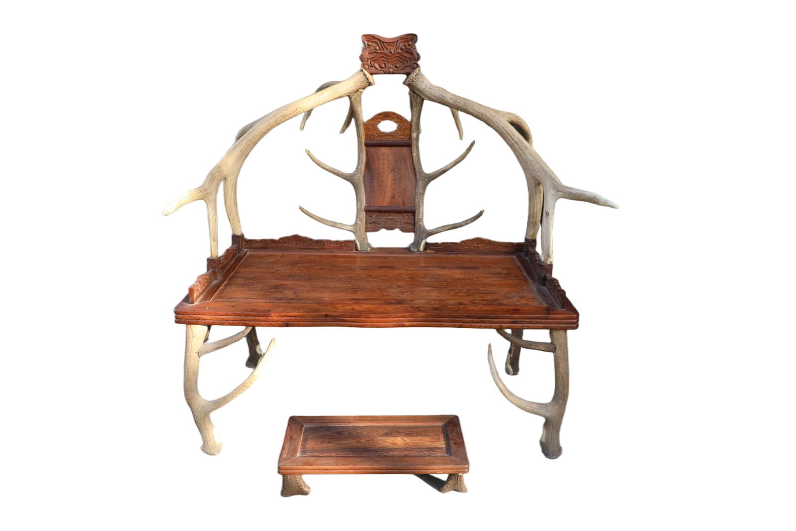 Huanghuali Wood Inlaid Buckhorn Carved Poetry and Reishi Mushroom Pattern Chair: Huanghuali Wood Inlaid Buckhorn Carved Poetry and Reishi Mushroom Pattern Chair (140 x 110 x 140cm)