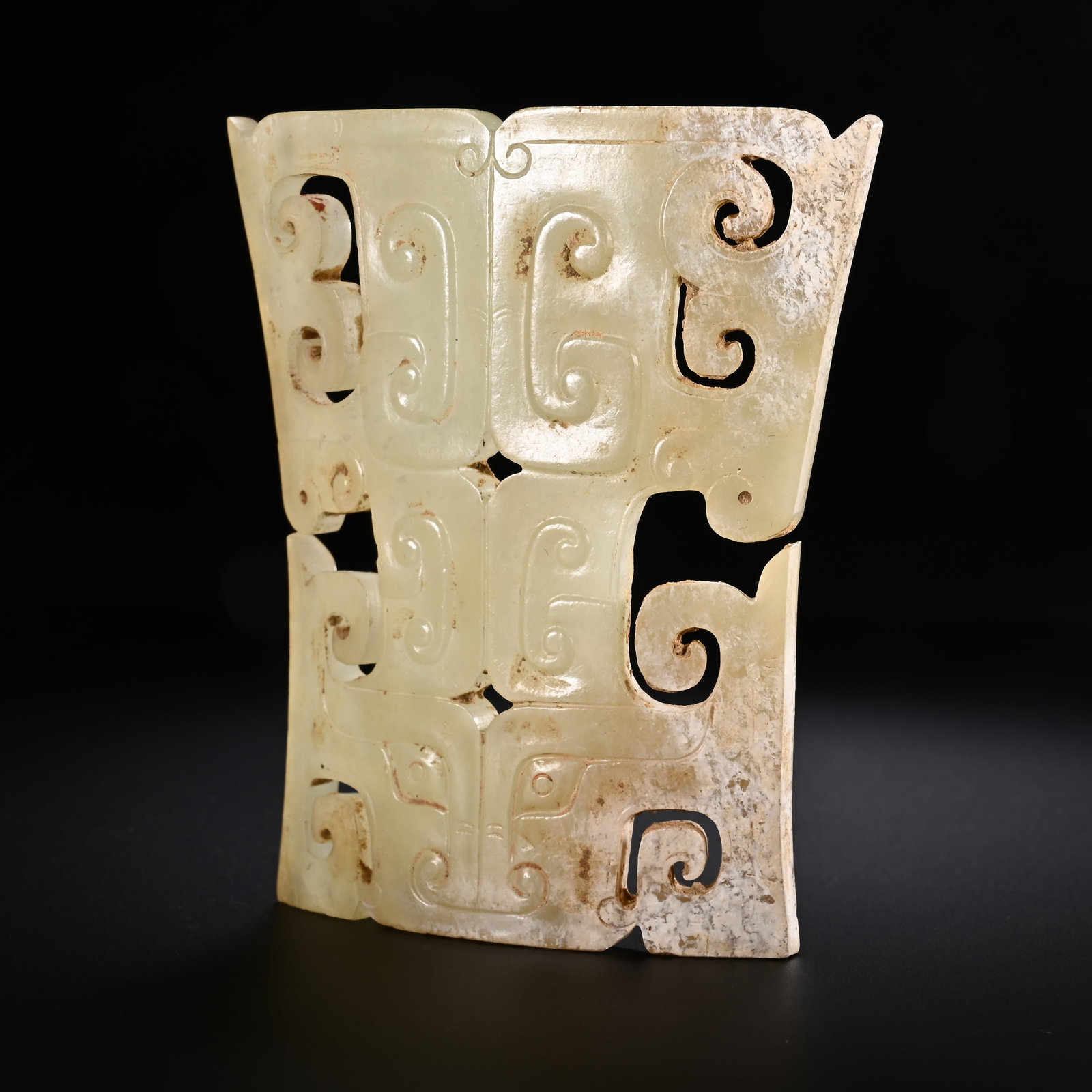 Pair of Jade Carved Cloud Pattern Bi - 2