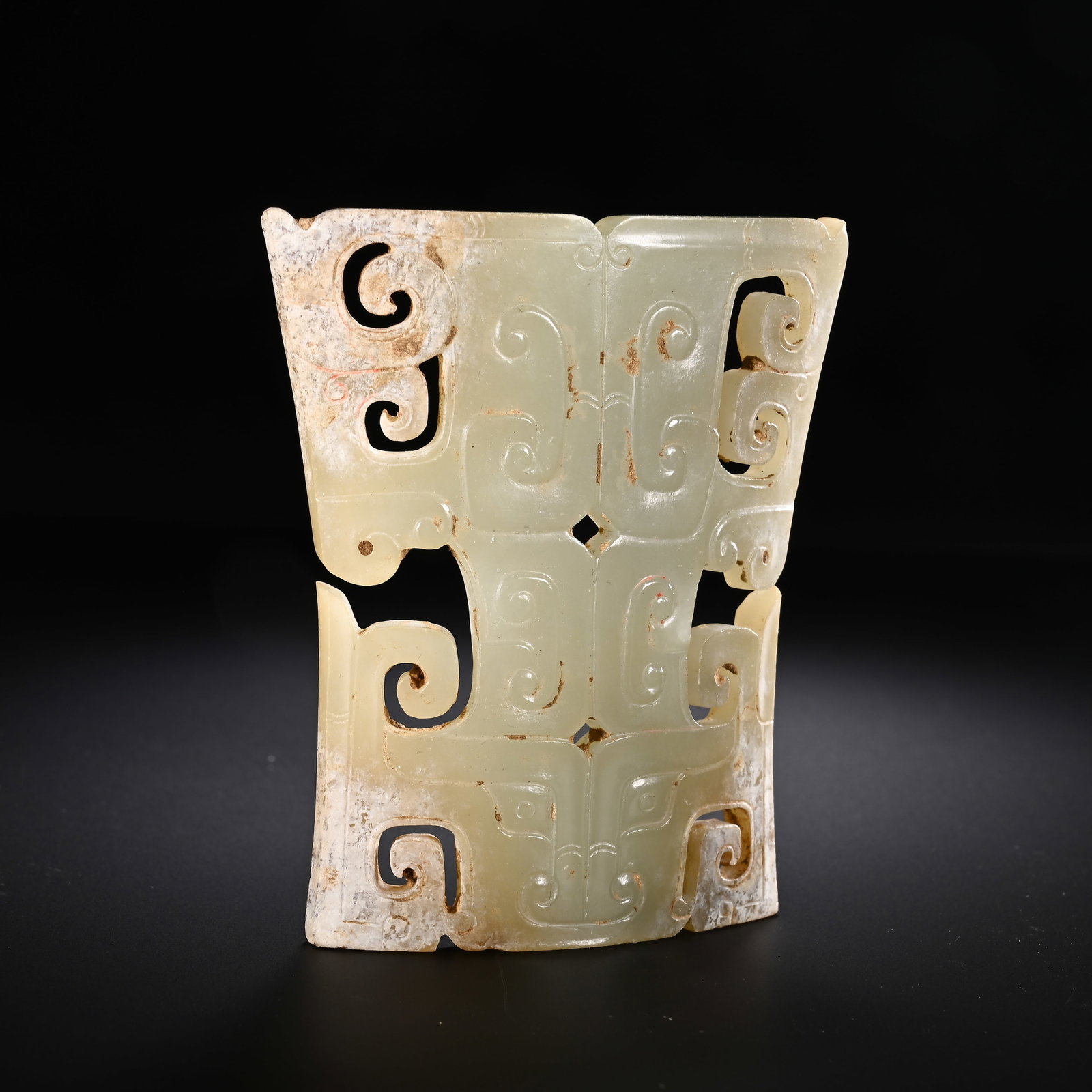 Pair of Jade Carved Cloud Pattern Bi - 4