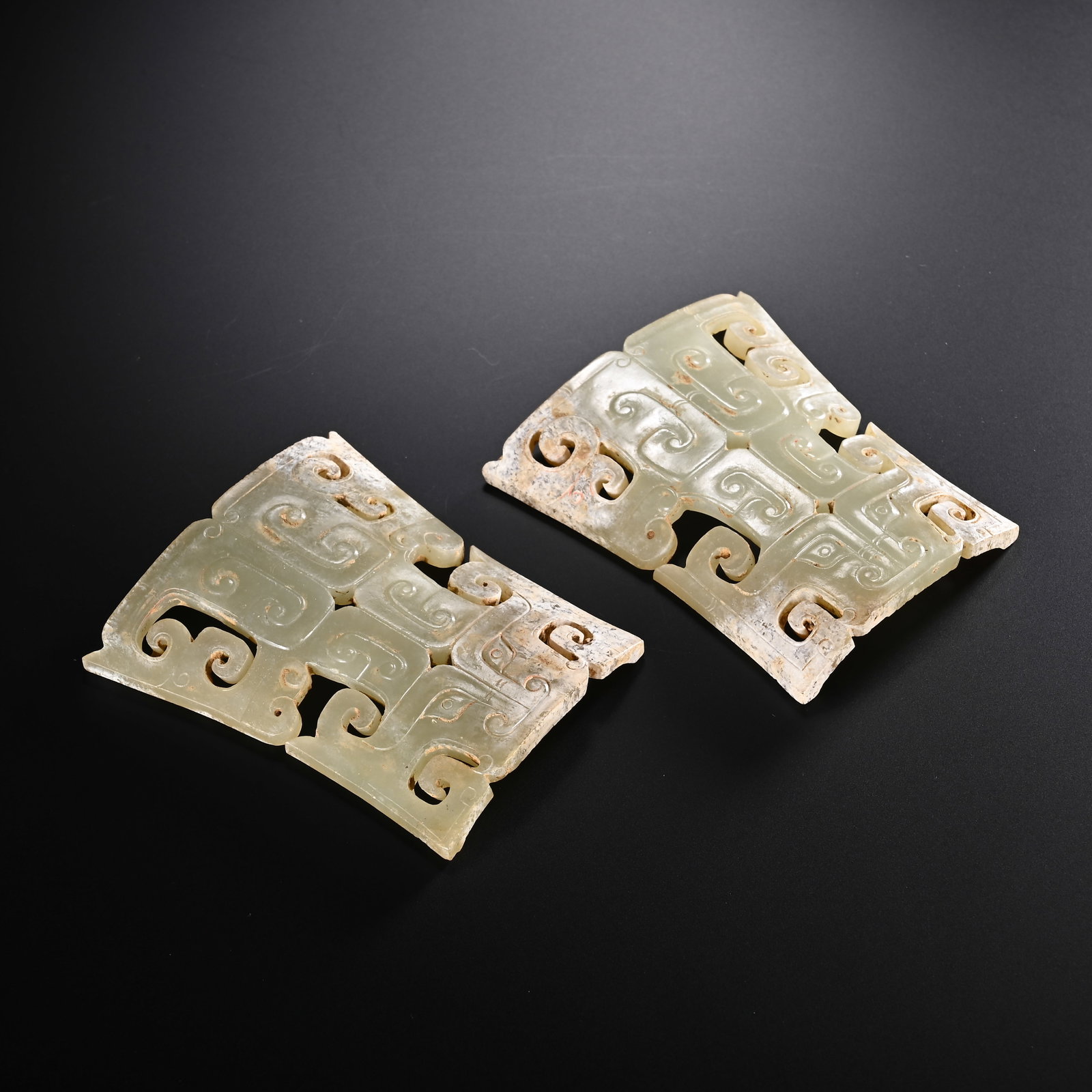 Pair of Jade Carved Cloud Pattern Bi - 5