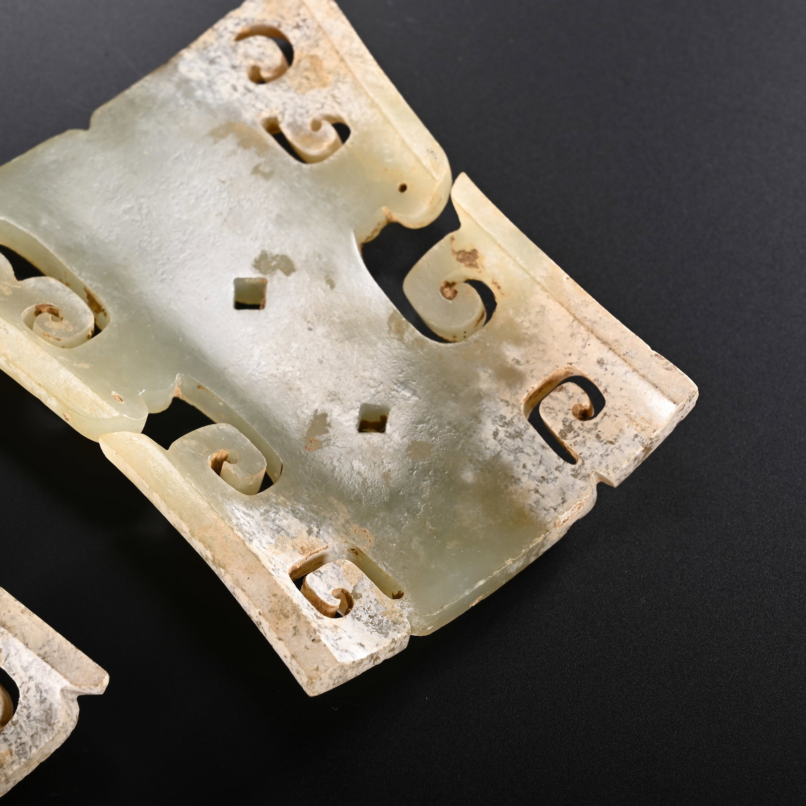 Pair of Jade Carved Cloud Pattern Bi - 8