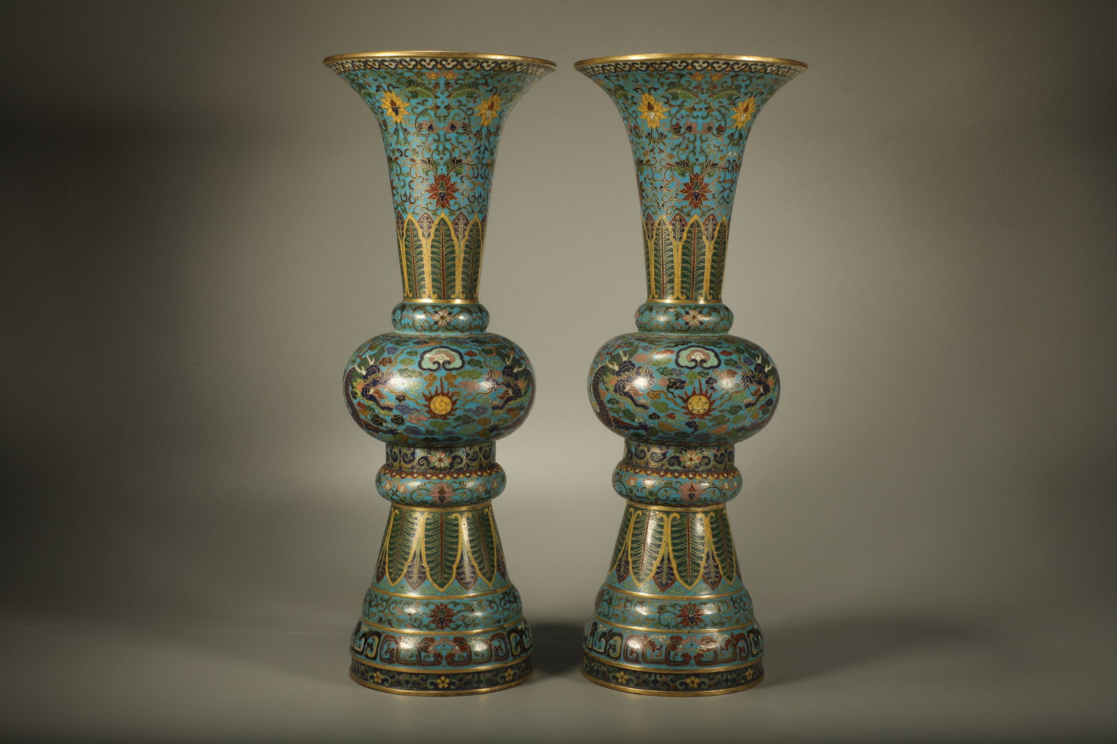 Pair of Bronze Cloisonne Carved Flower and Dragon Pattern Flower Pot (1 of 8)