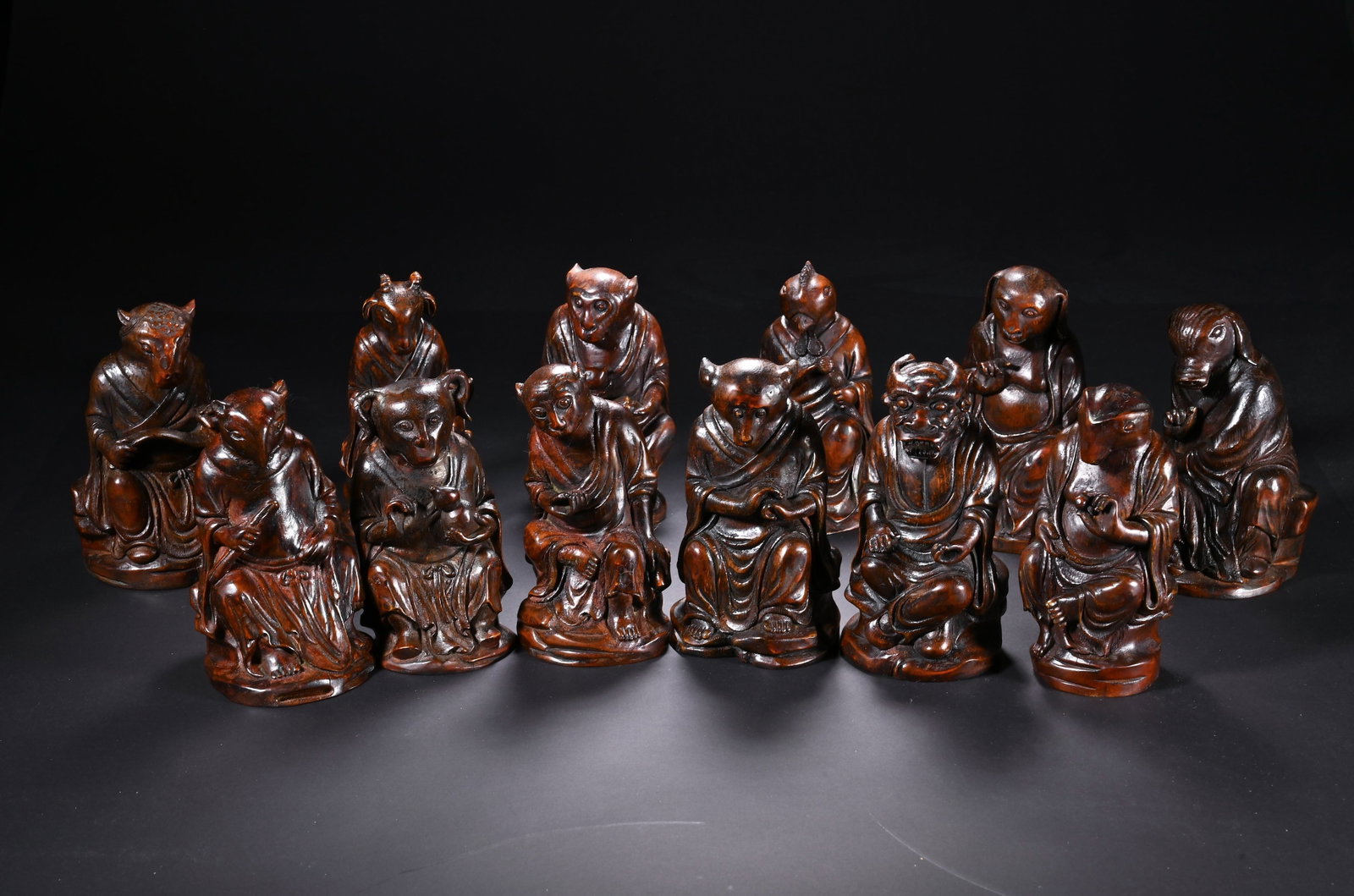 Group of Twelve Bamboo Carved Chinese Zodiac Shape Ornament: Group of Twelve Bamboo Carved Chinese Zodiac Shape Ornament (11.5 x 6.5cm)