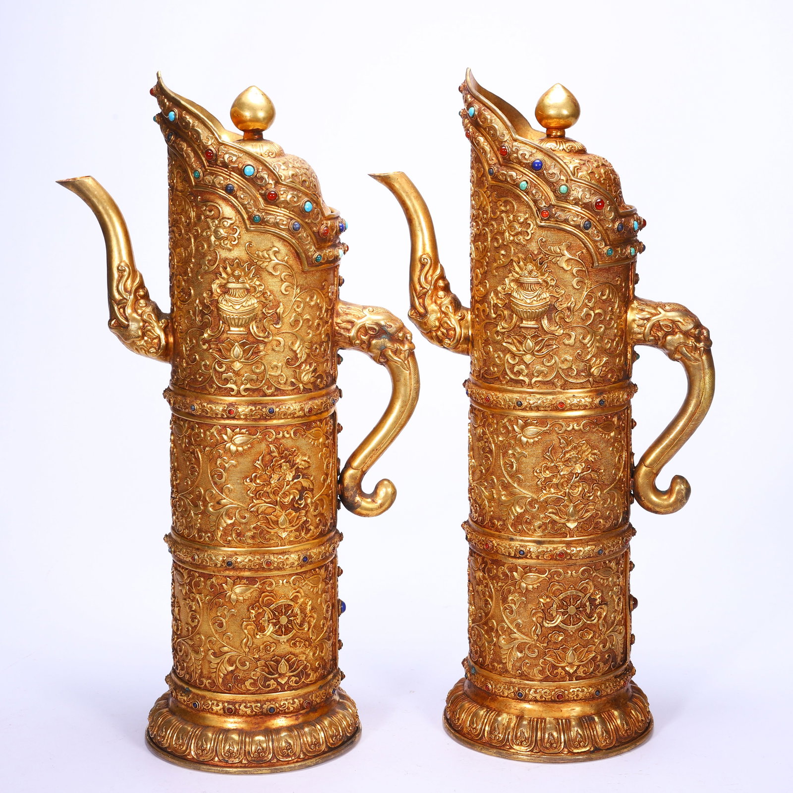 Pair of Gilt Bronze Carved Flower and Eight Treasure Pattern Pot: Pair of Gilt Bronze Carved Flower and Eight Treasure Pattern Pot (40cm)