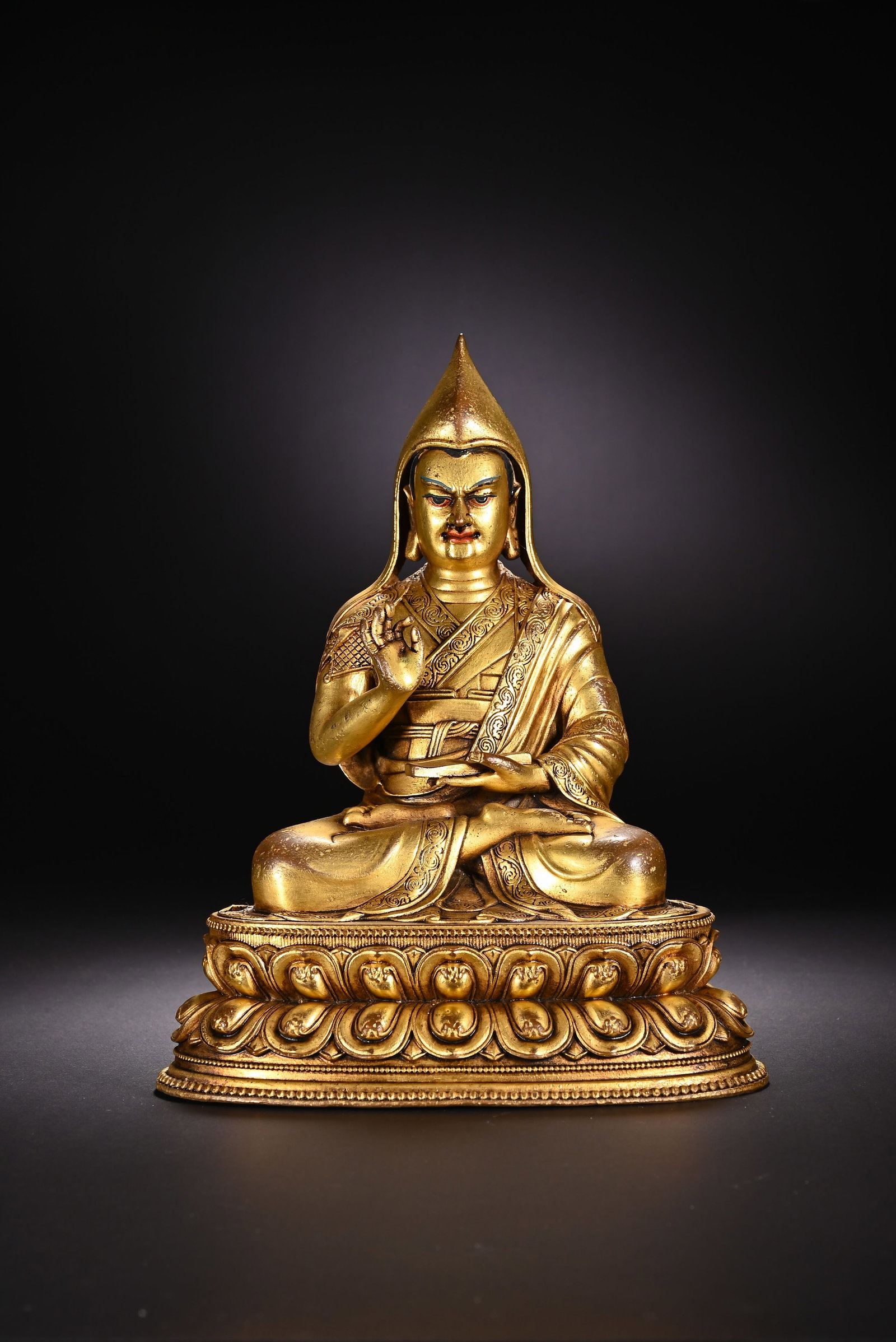 Gilt Bronze Tsongkhapa Figure: Gilt Bronze Tsongkhapa Figure (21.5 x 16cm)