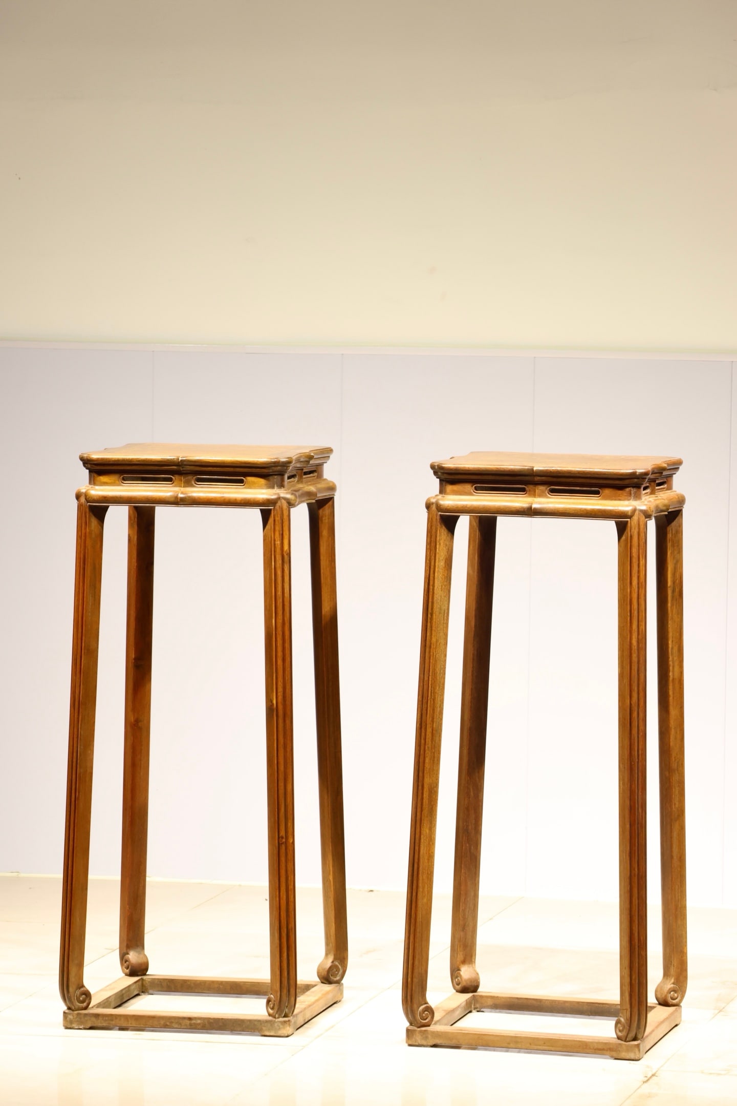 Pair of Huanghuali Wood Square Table: Pair of Huanghuali Wood Square Table (98.5 x 38 x 38cm)