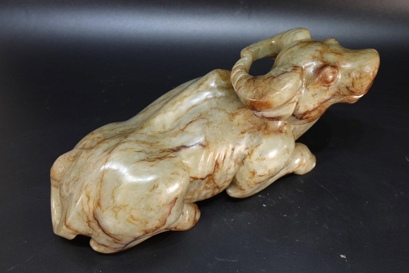 Jade Carved Ox Shape Figure: Jade Carved Ox Shape Figure (25 x 12 x 9.5cm)