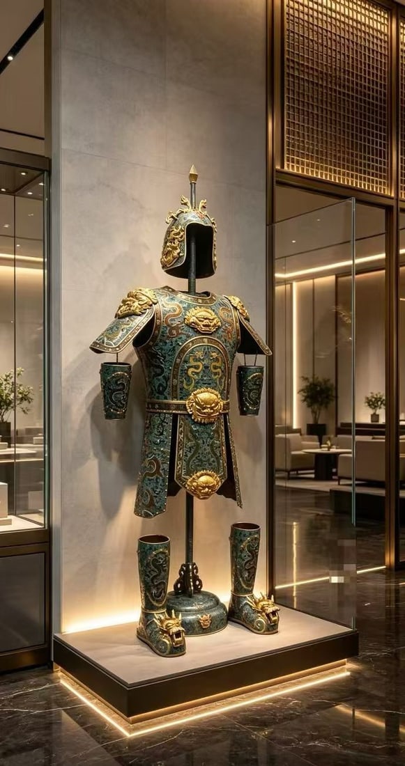 Bronze Cloisonne Carved Flower and Dragon Pattern Battle Armor: Bronze Cloisonne Carved Flower and Dragon Pattern Battle Armor (186 x 70cm)