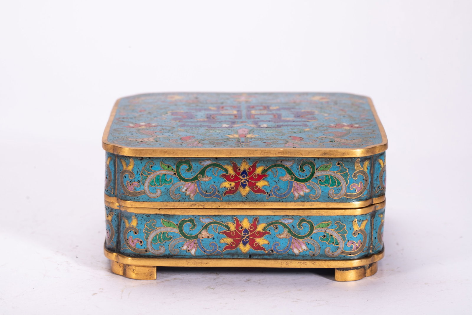 Bronze Cloisonne Carved Flower Pattern Lid Box - 2