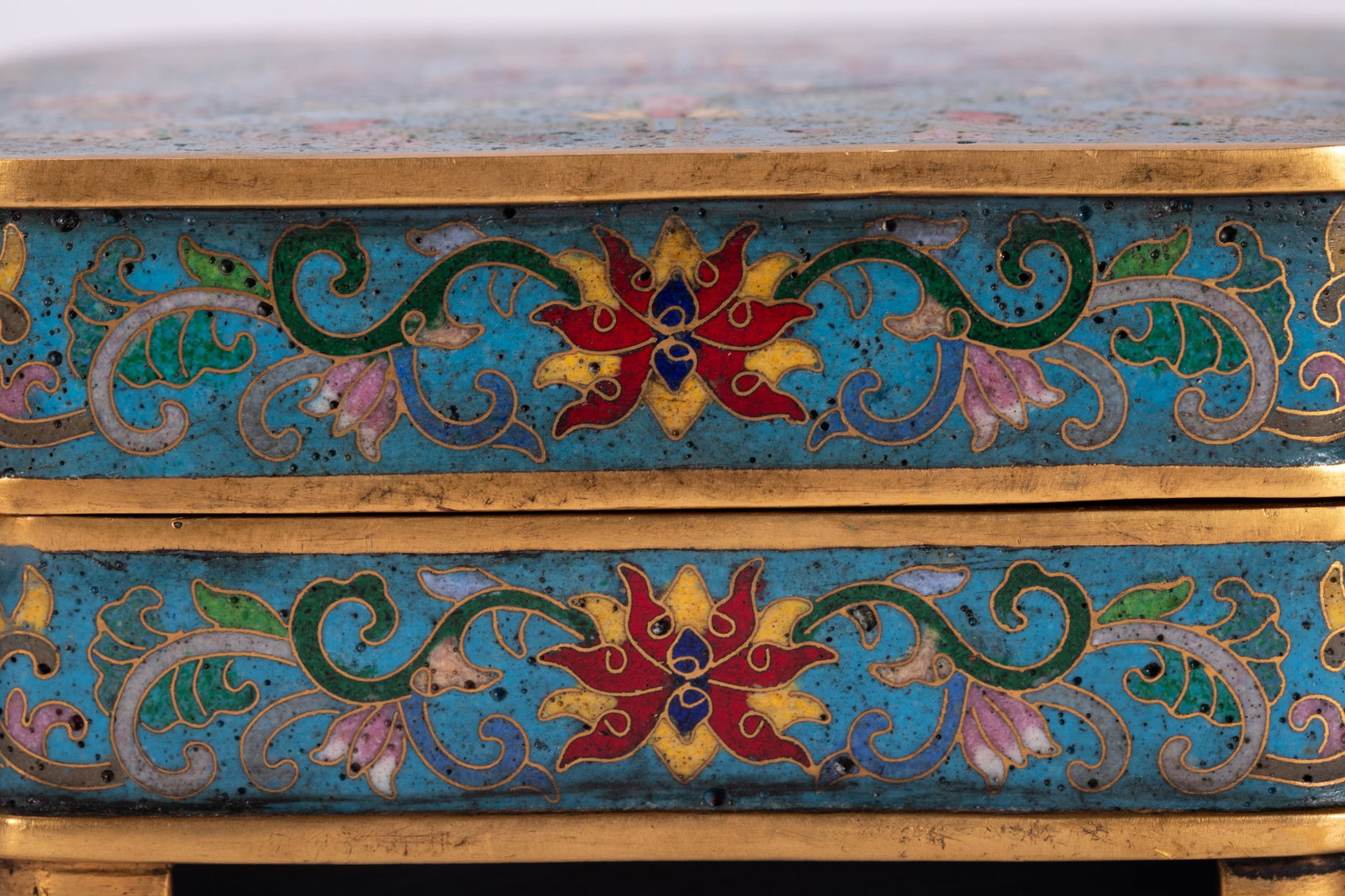 Bronze Cloisonne Carved Flower Pattern Lid Box - 3